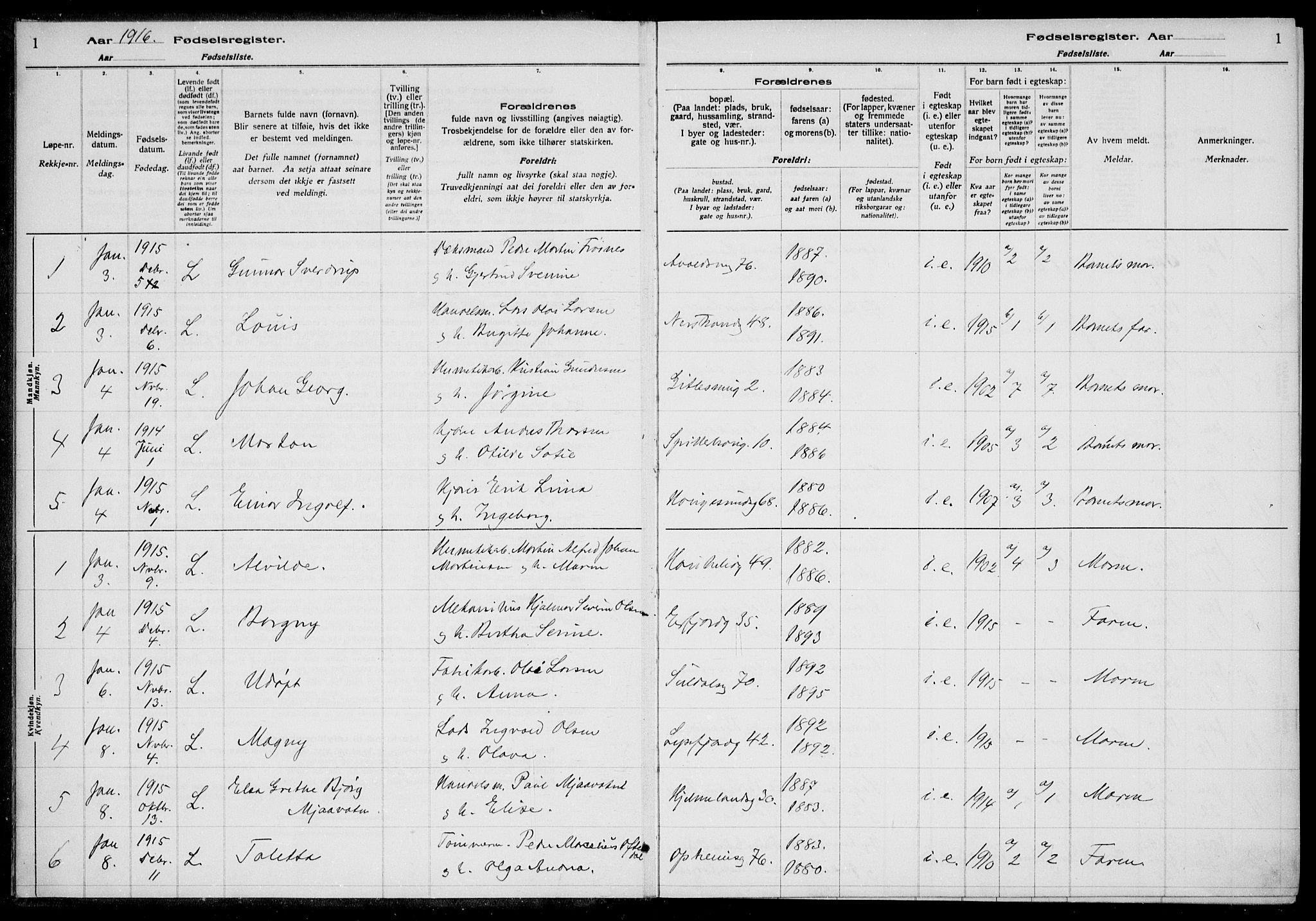St. Johannes sokneprestkontor, SAST/A-101814/002/A/L0001: Birth register no. 1, 1916-1919, p. 1