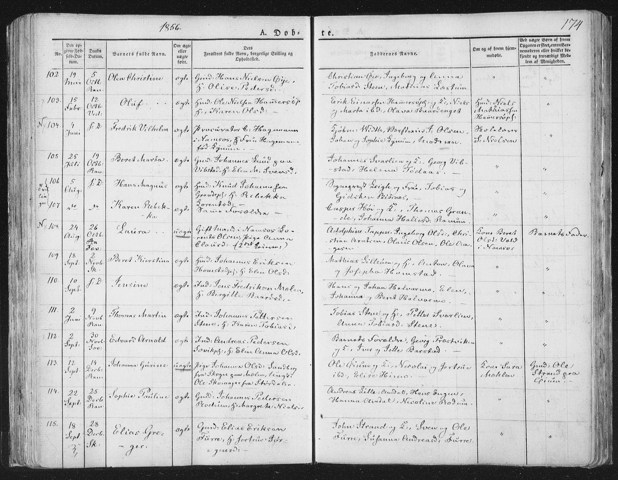 Ministerialprotokoller, klokkerbøker og fødselsregistre - Nord-Trøndelag, SAT/A-1458/764/L0551: Parish register (official) no. 764A07a, 1824-1864, p. 174