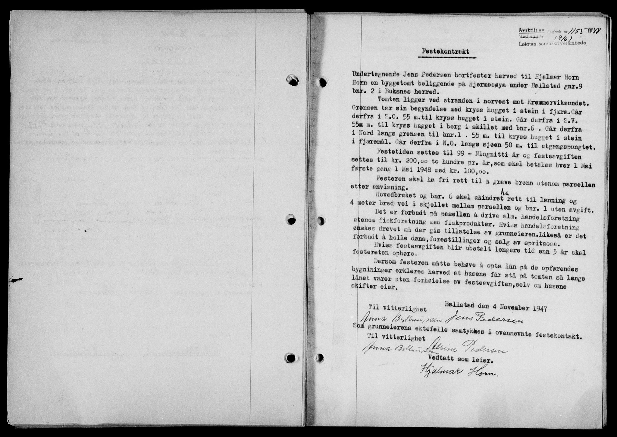 Lofoten sorenskriveri, SAT/A-0017/1/2/2C/L0018a: Mortgage book no. 18a, 1948-1948, Diary no: : 1153/1948