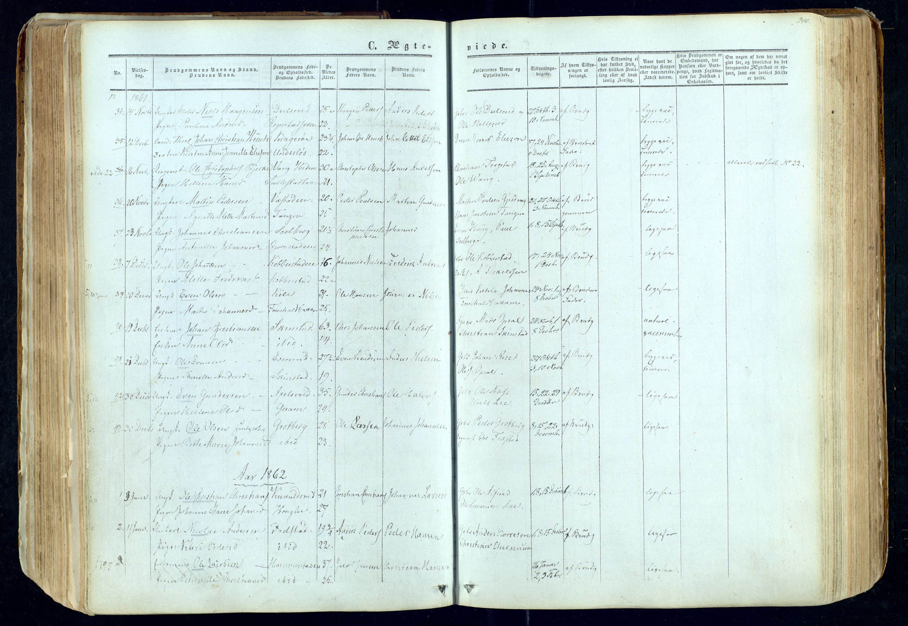 Østre Toten prestekontor, SAH/PREST-104/H/Ha/Haa/L0004: Parish register (official) no. 4, 1857-1865, p. 240