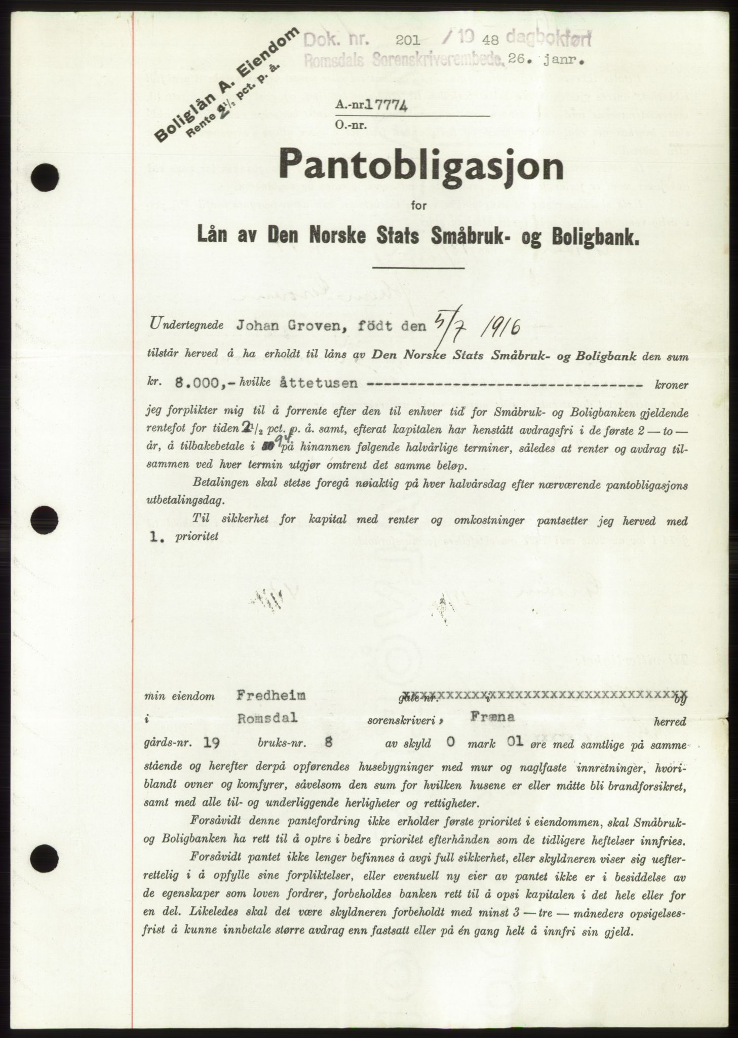 Romsdal sorenskriveri, AV/SAT-A-4149/1/2/2C: Mortgage book no. B3, 1946-1948, Diary no: : 201/1948