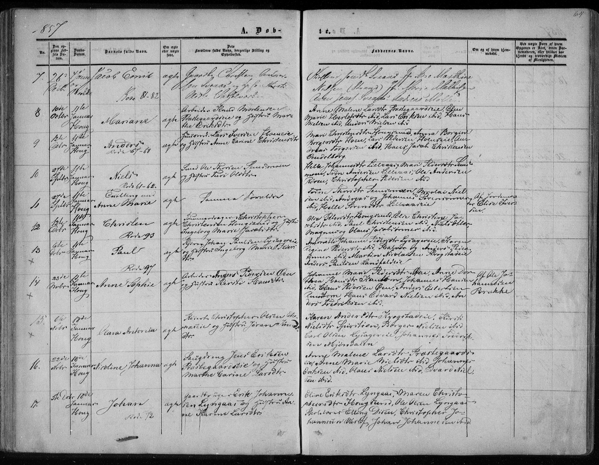 Eiker kirkebøker, AV/SAKO-A-4/F/Fa/L0015a: Parish register (official) no. I 15A, 1854-1860, p. 64