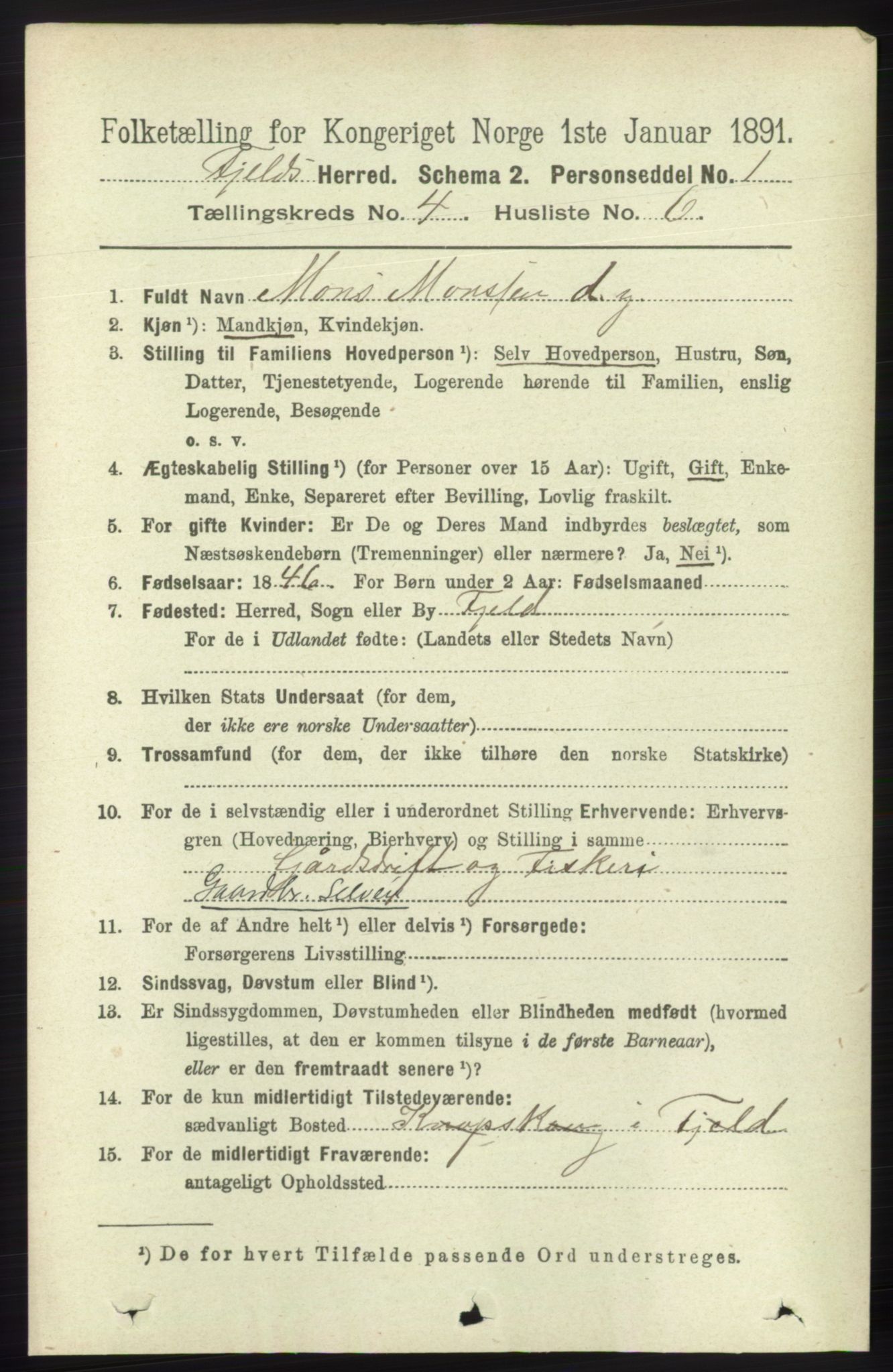 RA, 1891 census for 1246 Fjell, 1891, p. 2060