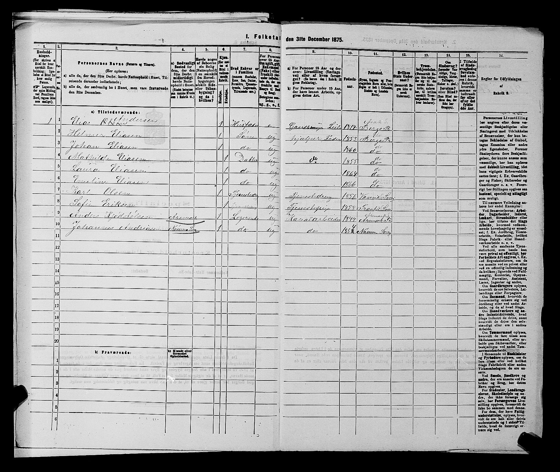 RA, 1875 census for 0116P Berg, 1875, p. 1170