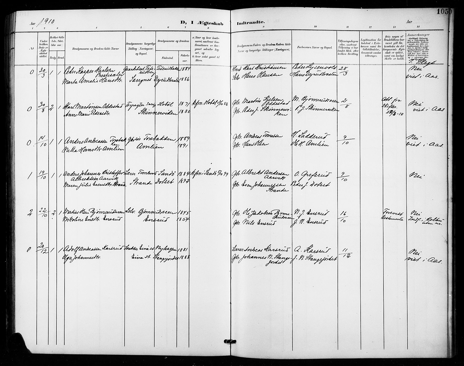 Vestre Toten prestekontor, SAH/PREST-108/H/Ha/Hab/L0016: Parish register (copy) no. 16, 1901-1915, p. 105
