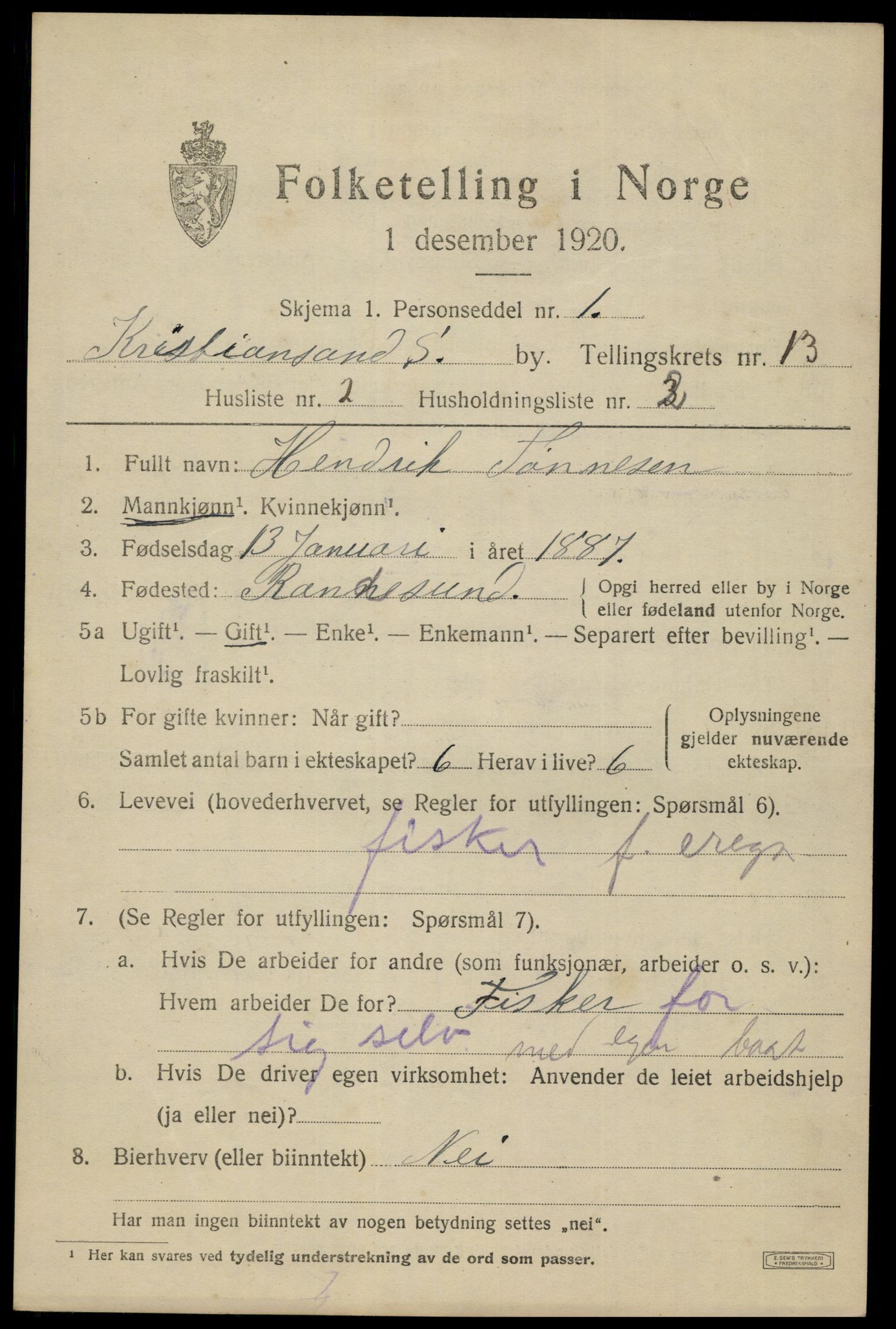 SAK, 1920 census for Kristiansand, 1920, p. 27029