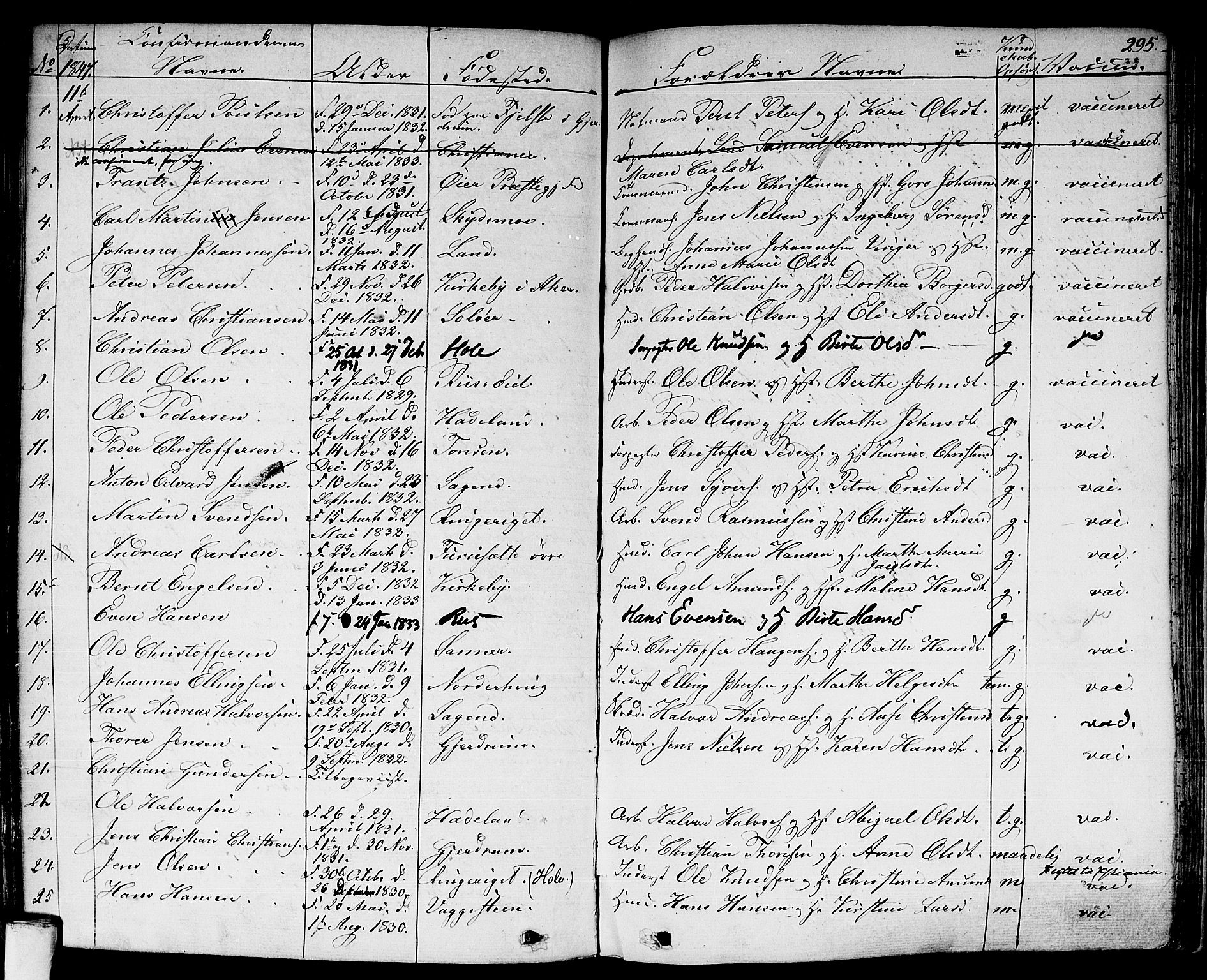 Aker prestekontor kirkebøker, SAO/A-10861/F/L0018: Parish register (official) no. 17, 1829-1852, p. 295