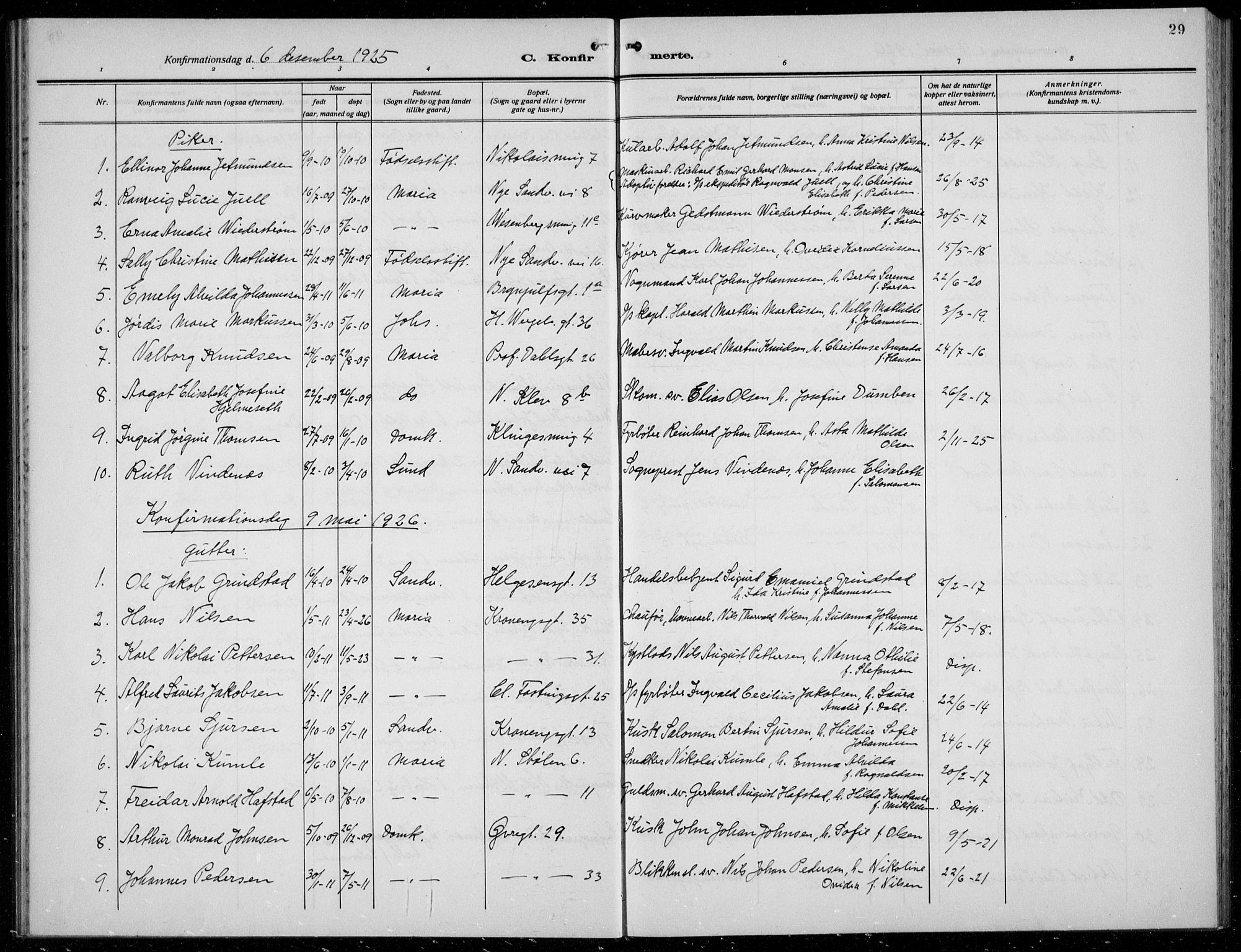 Mariakirken Sokneprestembete, SAB/A-76901/H/Hab/L0010: Parish register (copy) no. A 10, 1920-1937, p. 29