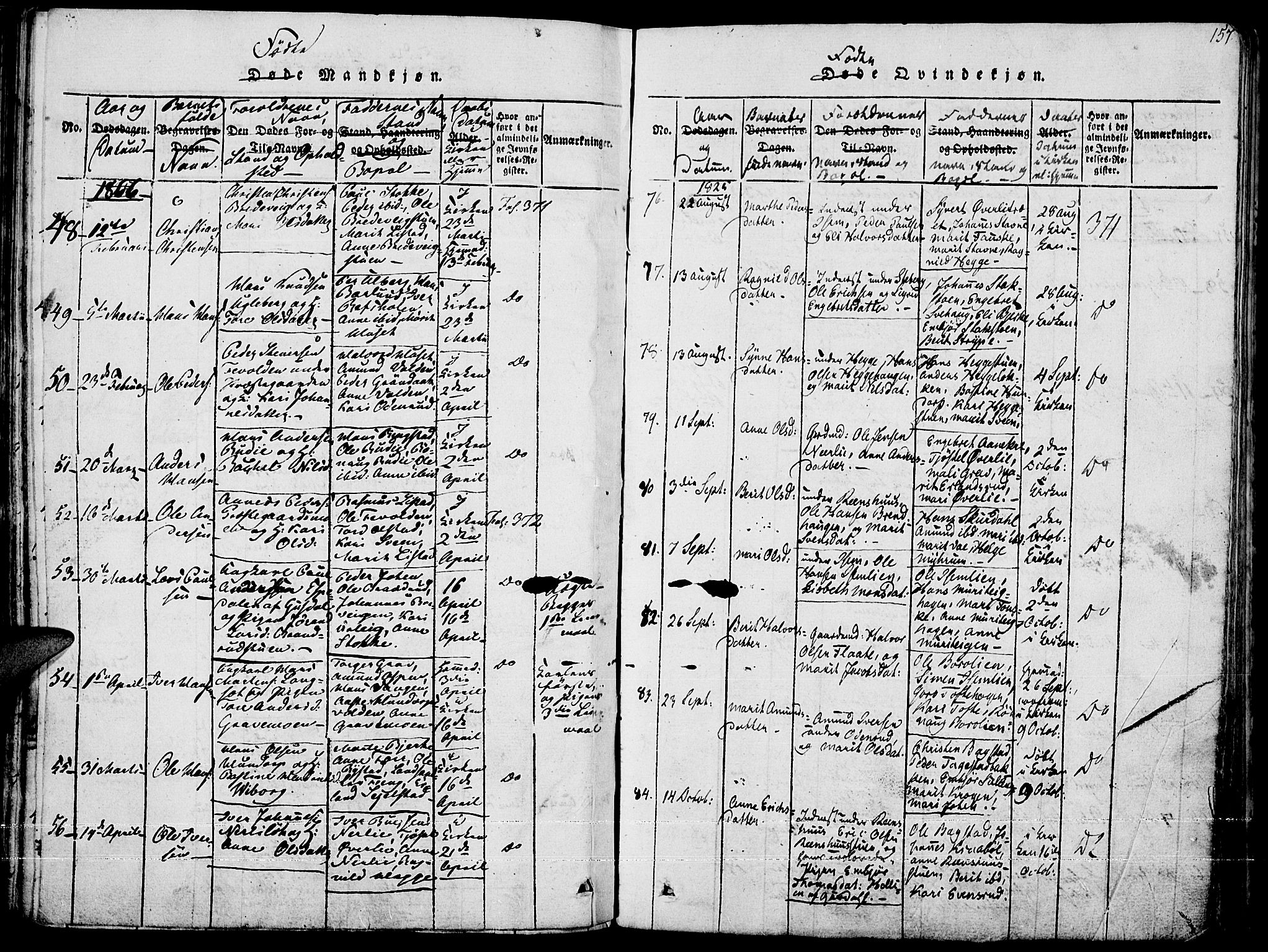 Fron prestekontor, AV/SAH-PREST-078/H/Ha/Haa/L0002: Parish register (official) no. 2, 1816-1827, p. 157