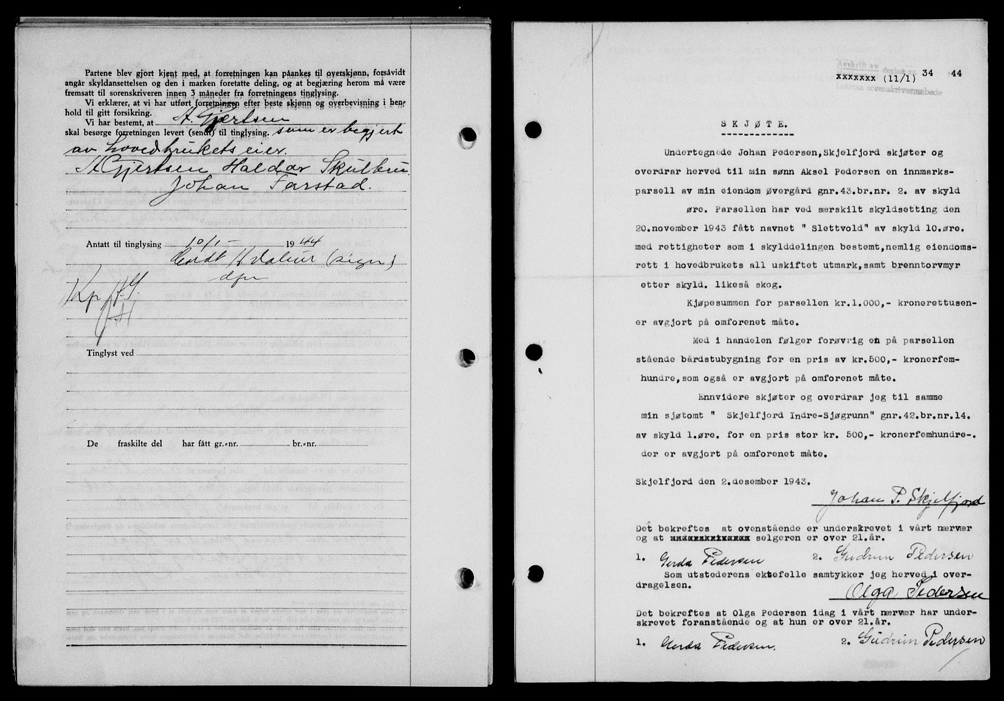 Lofoten sorenskriveri, SAT/A-0017/1/2/2C/L0012a: Mortgage book no. 12a, 1943-1944, Diary no: : 34/1944