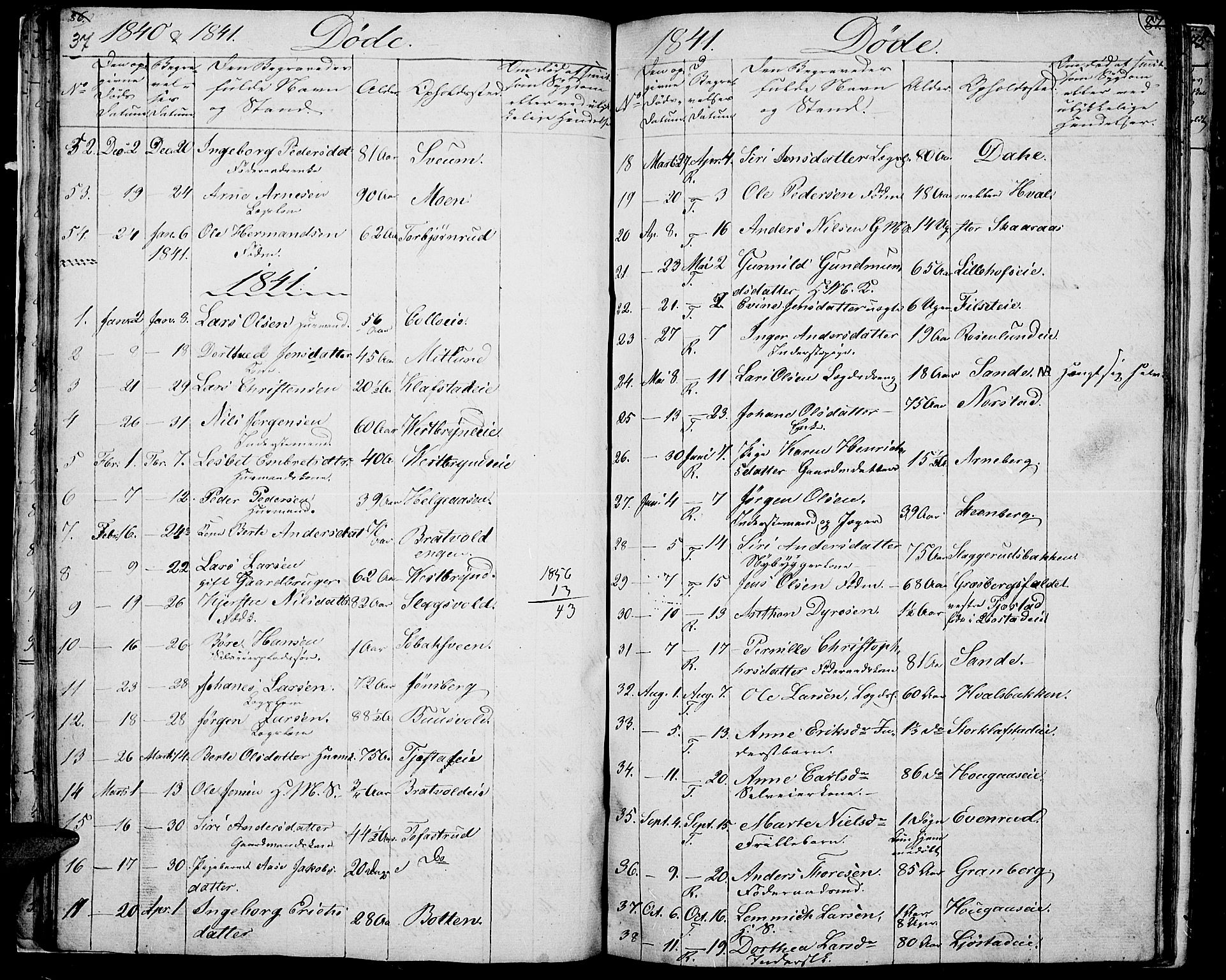 Romedal prestekontor, SAH/PREST-004/L/L0008: Parish register (copy) no. 8, 1837-1844, p. 37