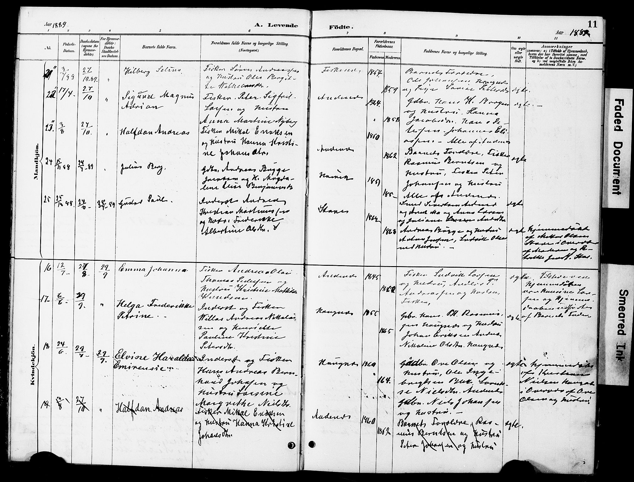 Ministerialprotokoller, klokkerbøker og fødselsregistre - Nordland, AV/SAT-A-1459/899/L1448: Parish register (copy) no. 899C03, 1887-1902, p. 11