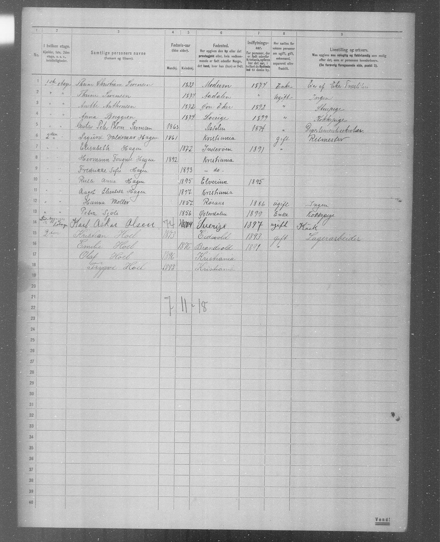 OBA, Municipal Census 1904 for Kristiania, 1904, p. 5405