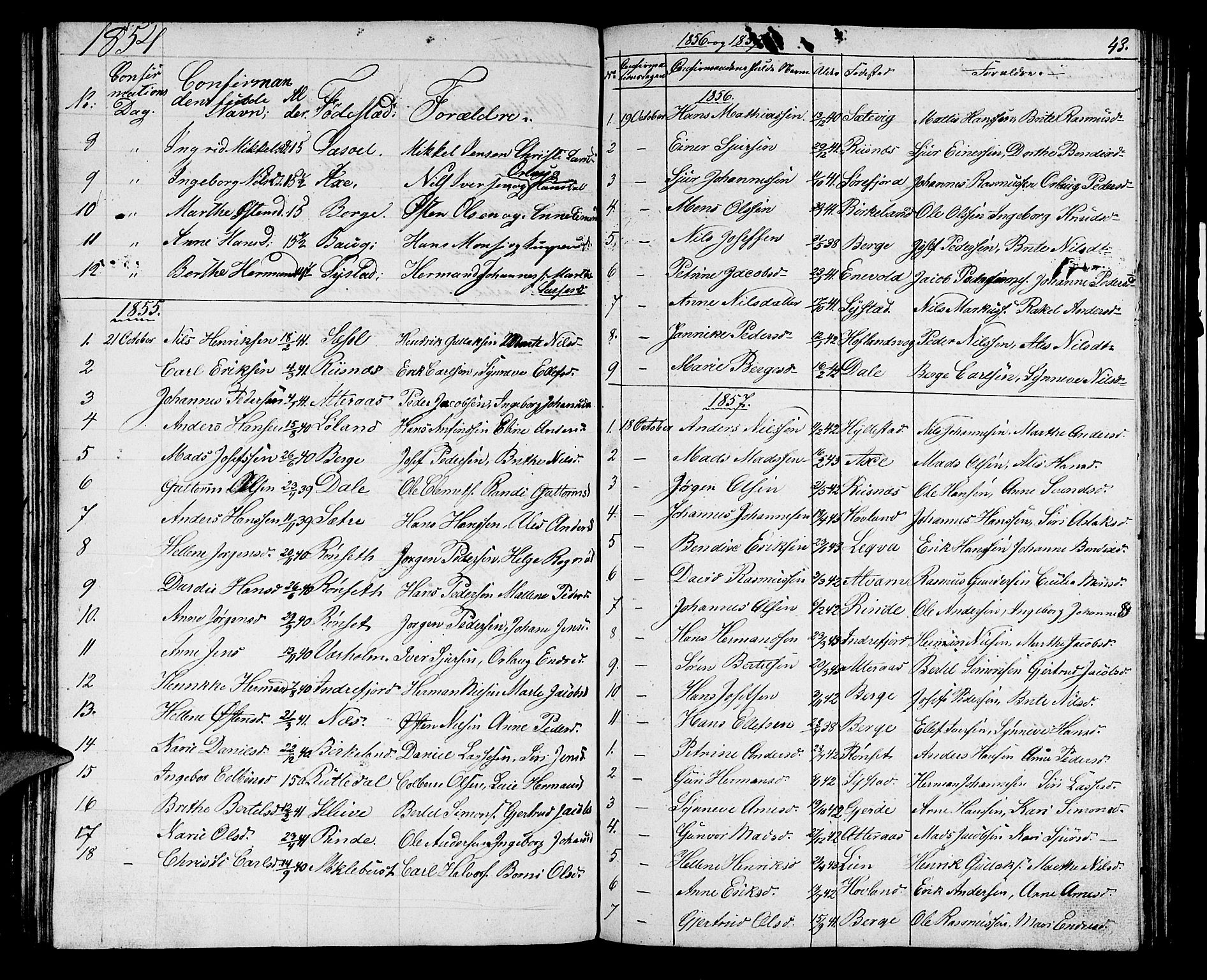 Hyllestad sokneprestembete, SAB/A-80401: Parish register (copy) no. A 1, 1853-1875, p. 43