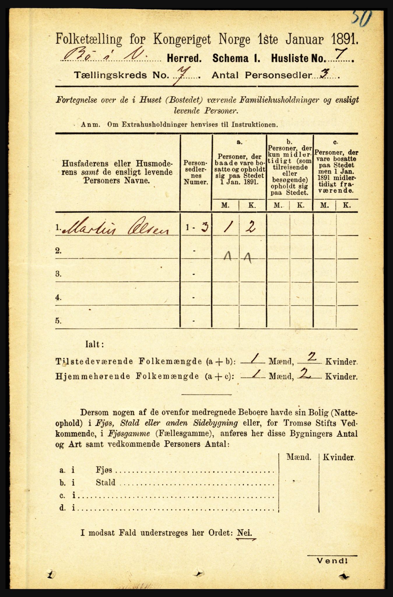 RA, 1891 census for 1867 Bø, 1891, p. 2429