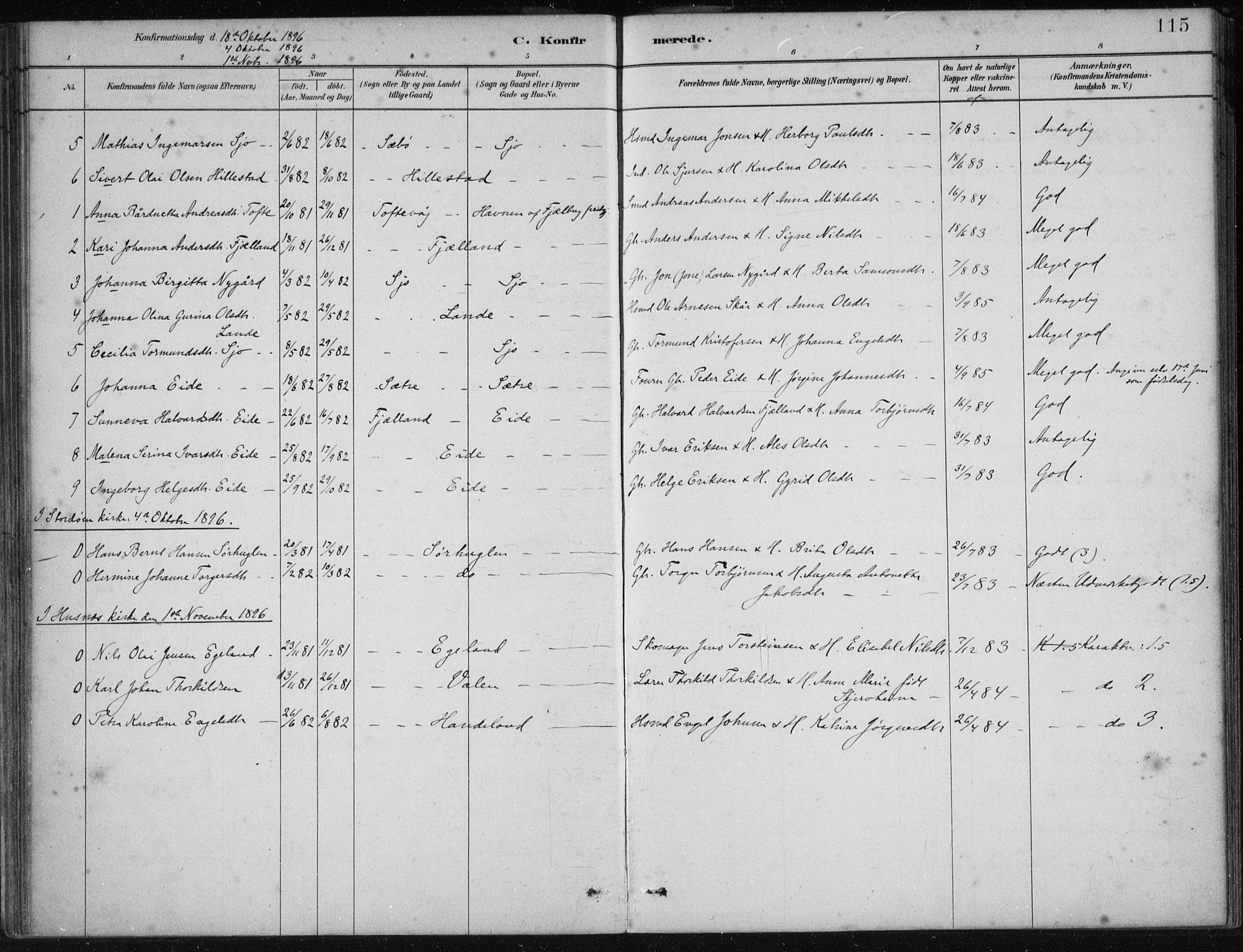 Fjelberg sokneprestembete, SAB/A-75201/H/Haa: Parish register (official) no. C  1, 1879-1918, p. 115