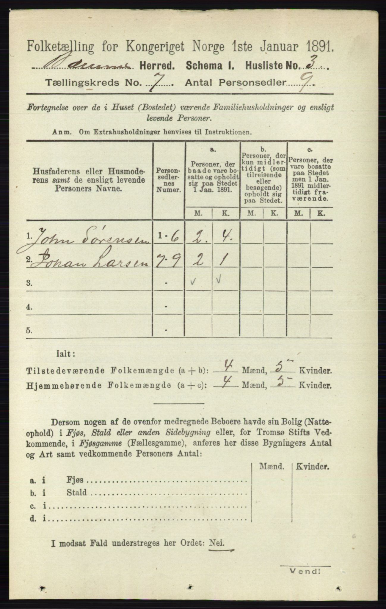 RA, 1891 census for 0219 Bærum, 1891, p. 4040