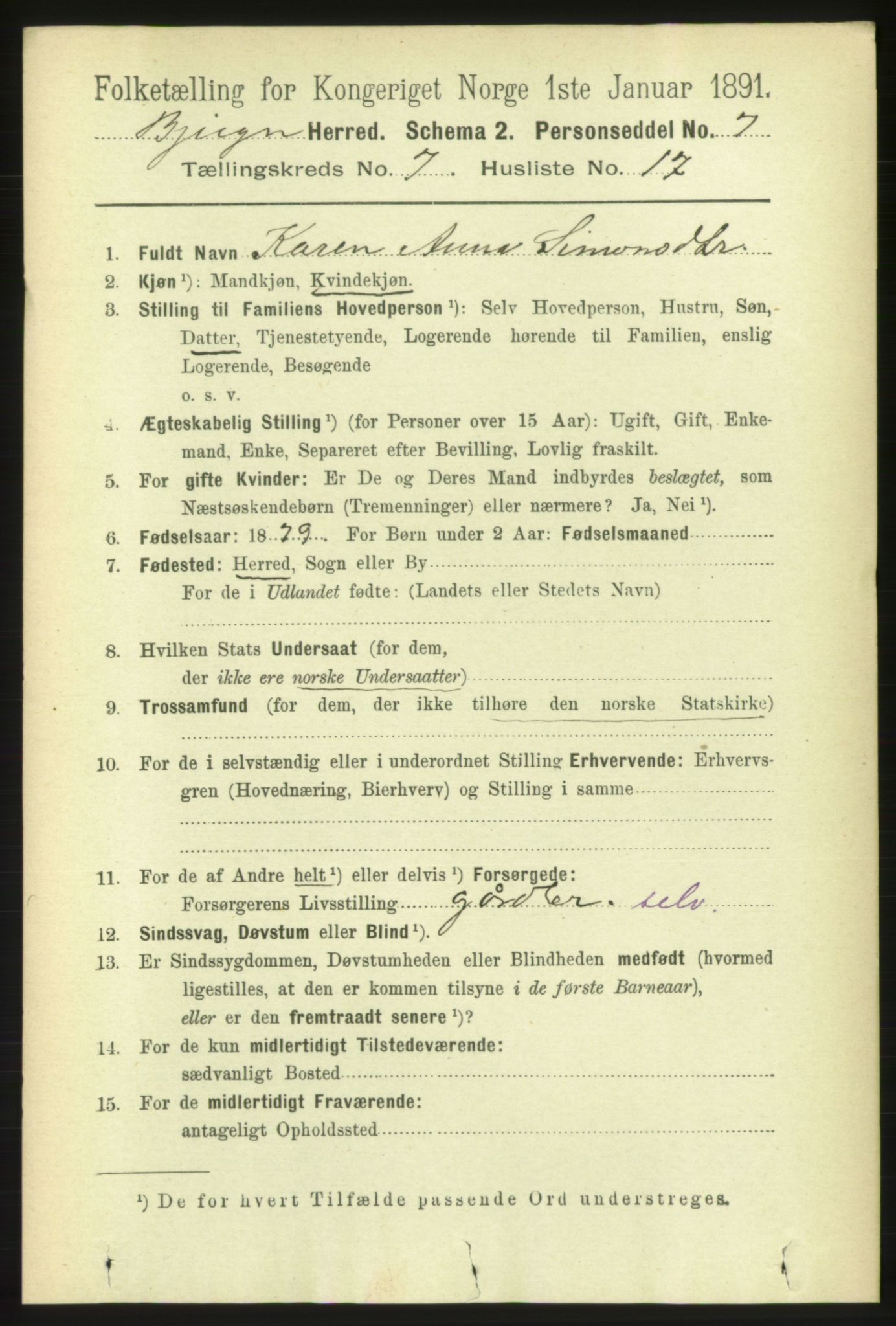 RA, 1891 census for 1627 Bjugn, 1891, p. 1941