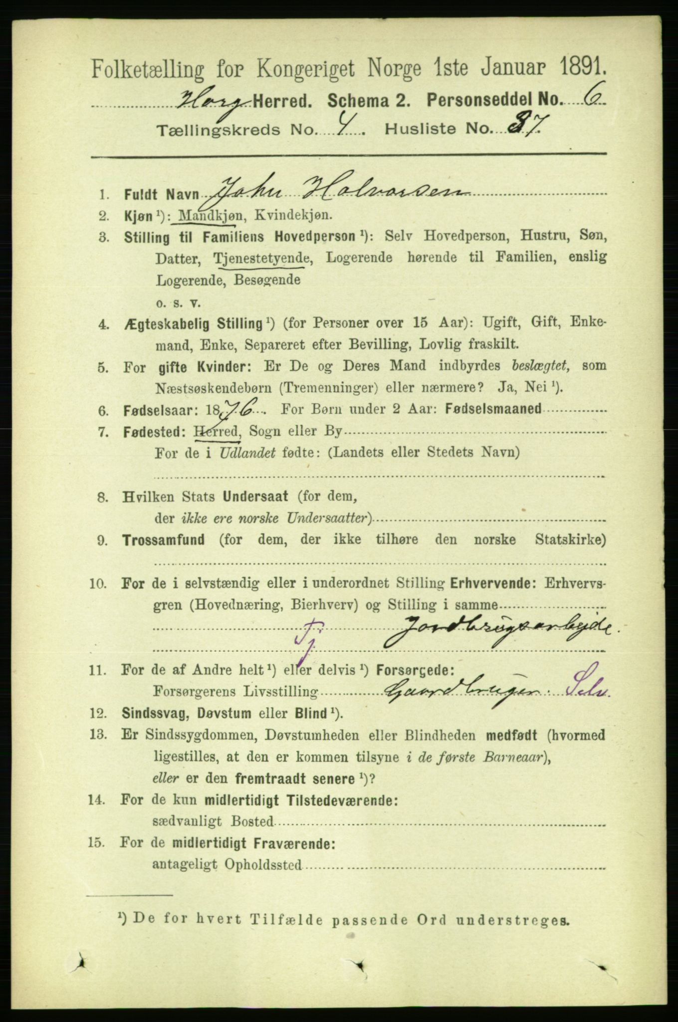 RA, 1891 census for 1650 Horg, 1891, p. 1764