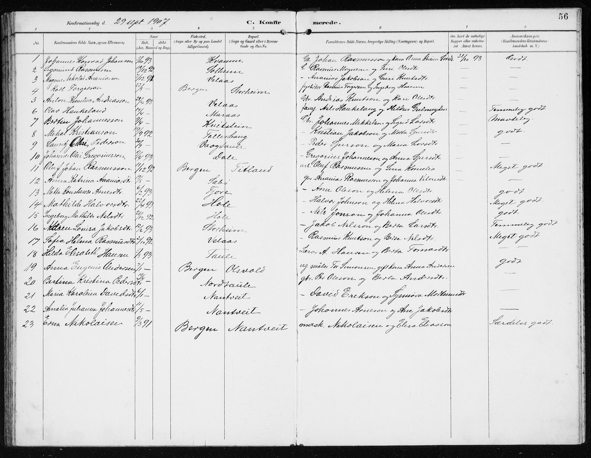 Manger sokneprestembete, AV/SAB-A-76801/H/Hab: Parish register (copy) no. D 3, 1895-1910, p. 56