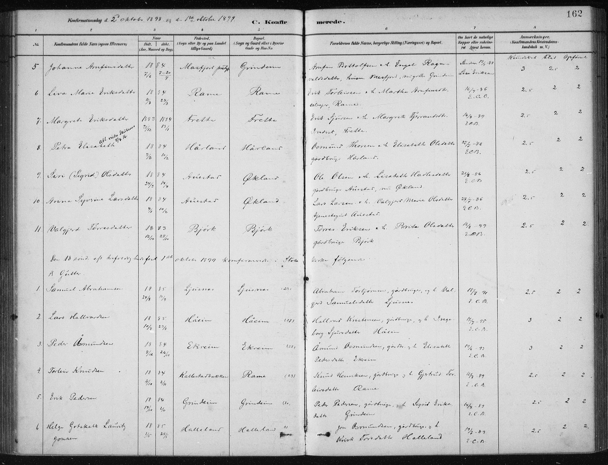 Etne sokneprestembete, SAB/A-75001/H/Haa: Parish register (official) no. D  1, 1879-1919, p. 162