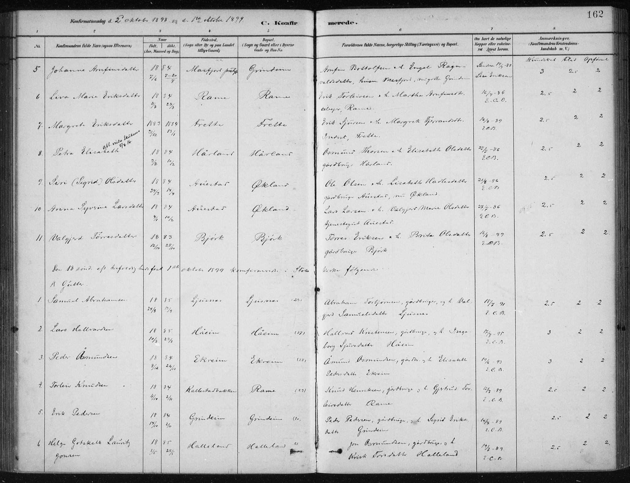 Etne sokneprestembete, AV/SAB-A-75001/H/Haa: Parish register (official) no. D  1, 1879-1919, p. 162