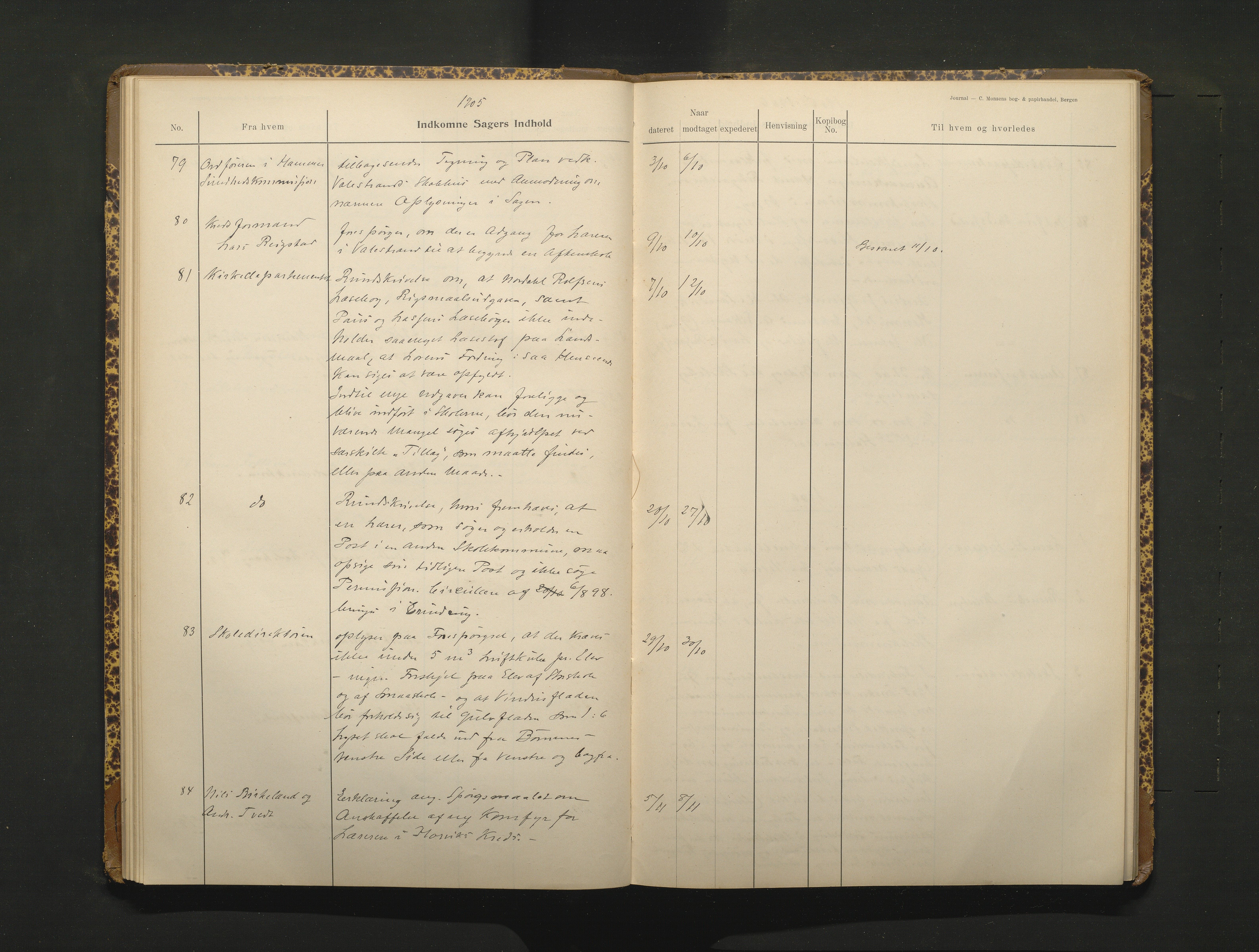 Hamre kommune. Skulestyret, IKAH/1254-211/C/Ca/L0003: Postjournal for Hamre skulestyre, 1901-1916