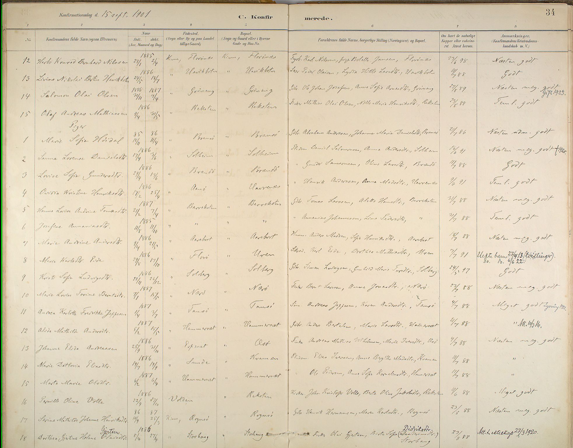 Kinn sokneprestembete, SAB/A-80801/H/Haa/Haab/L0006: Parish register (official) no. B 6, 1883-1925, p. 34