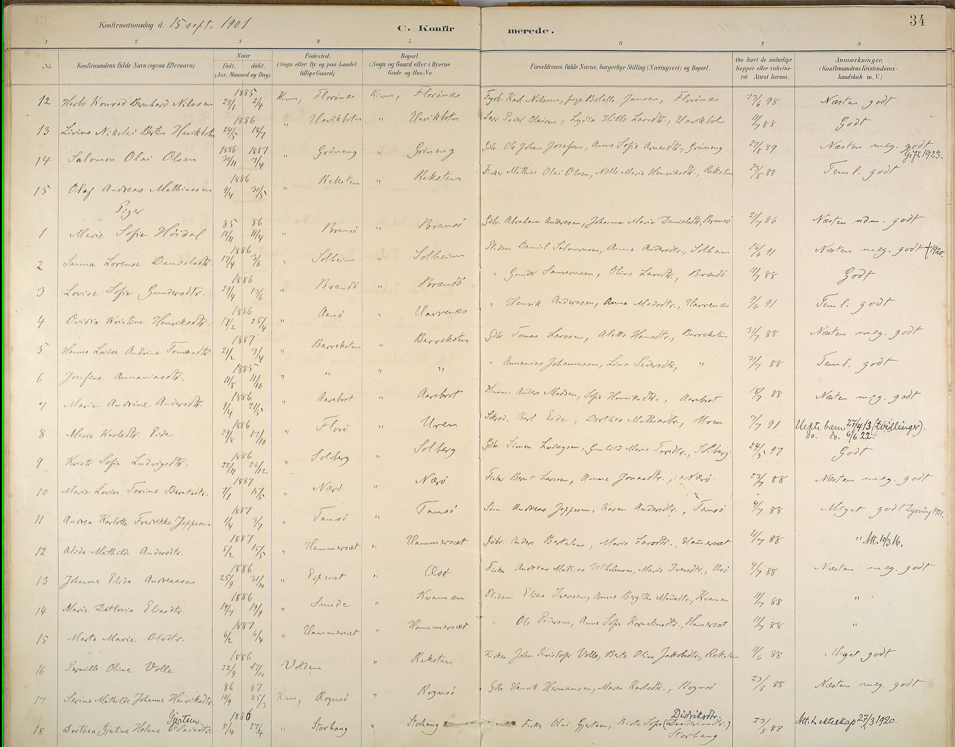 Kinn sokneprestembete, AV/SAB-A-80801/H/Haa/Haab/L0006: Parish register (official) no. B 6, 1883-1925, p. 34