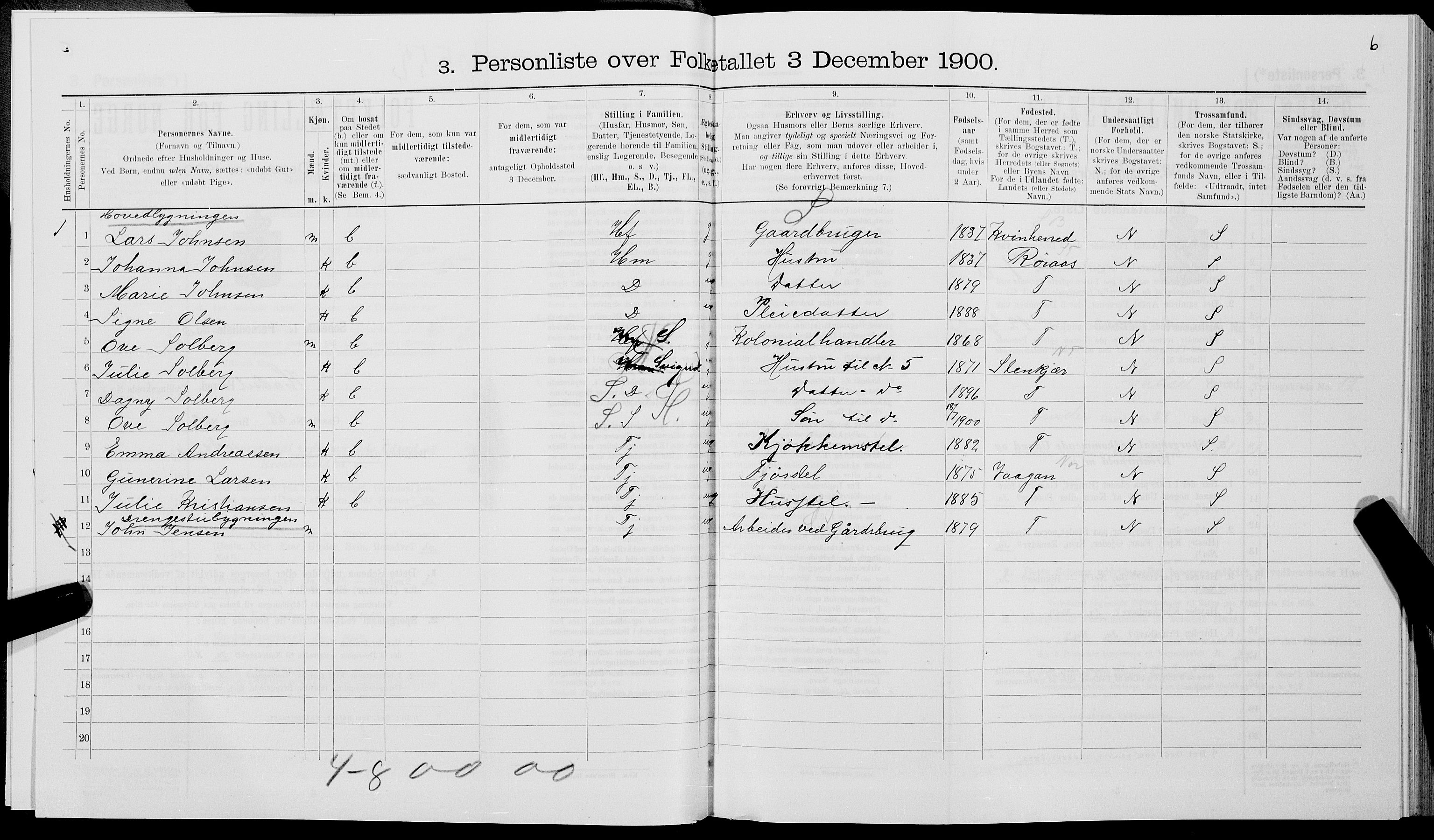 SAT, 1900 census for Hadsel, 1900, p. 1111