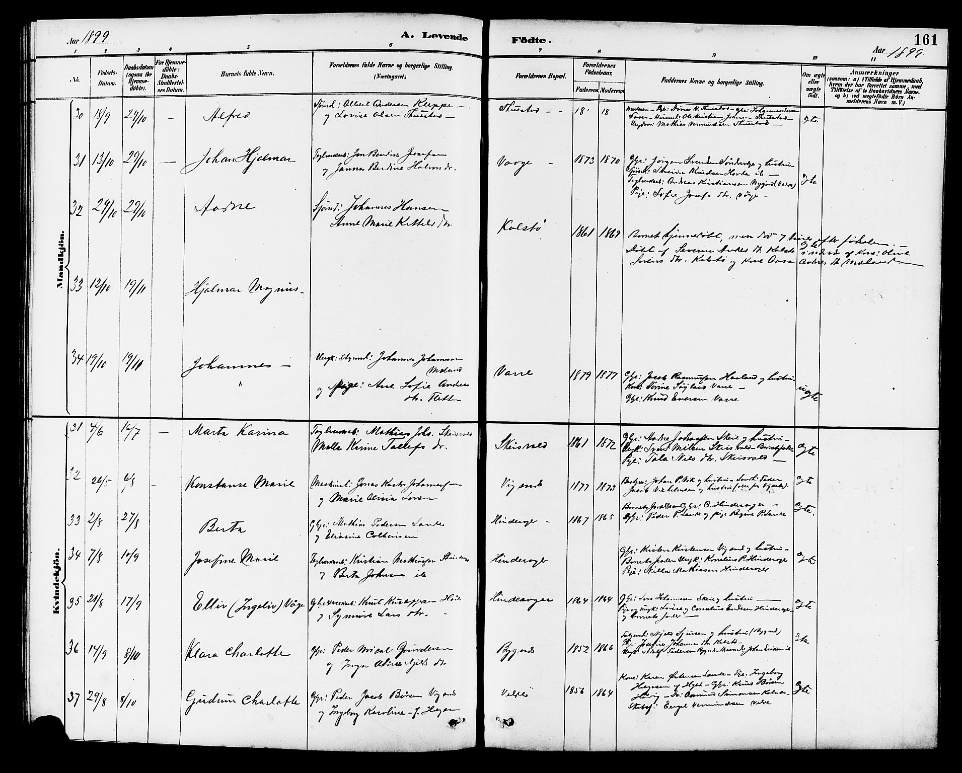 Avaldsnes sokneprestkontor, AV/SAST-A -101851/H/Ha/Hab/L0007: Parish register (copy) no. B 7, 1885-1909, p. 161