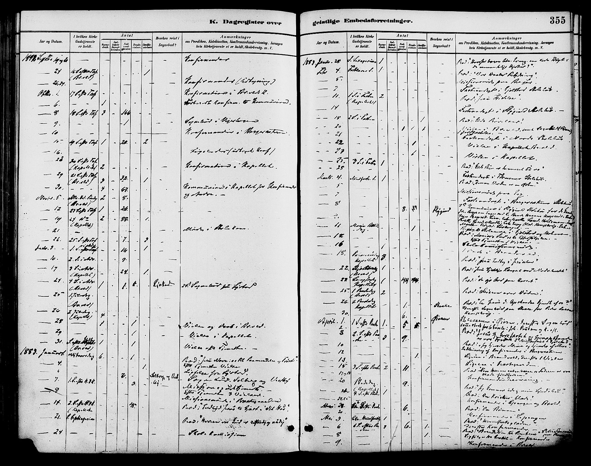 Brandval prestekontor, SAH/PREST-034/H/Ha/Haa/L0002: Parish register (official) no. 2, 1880-1894, p. 355