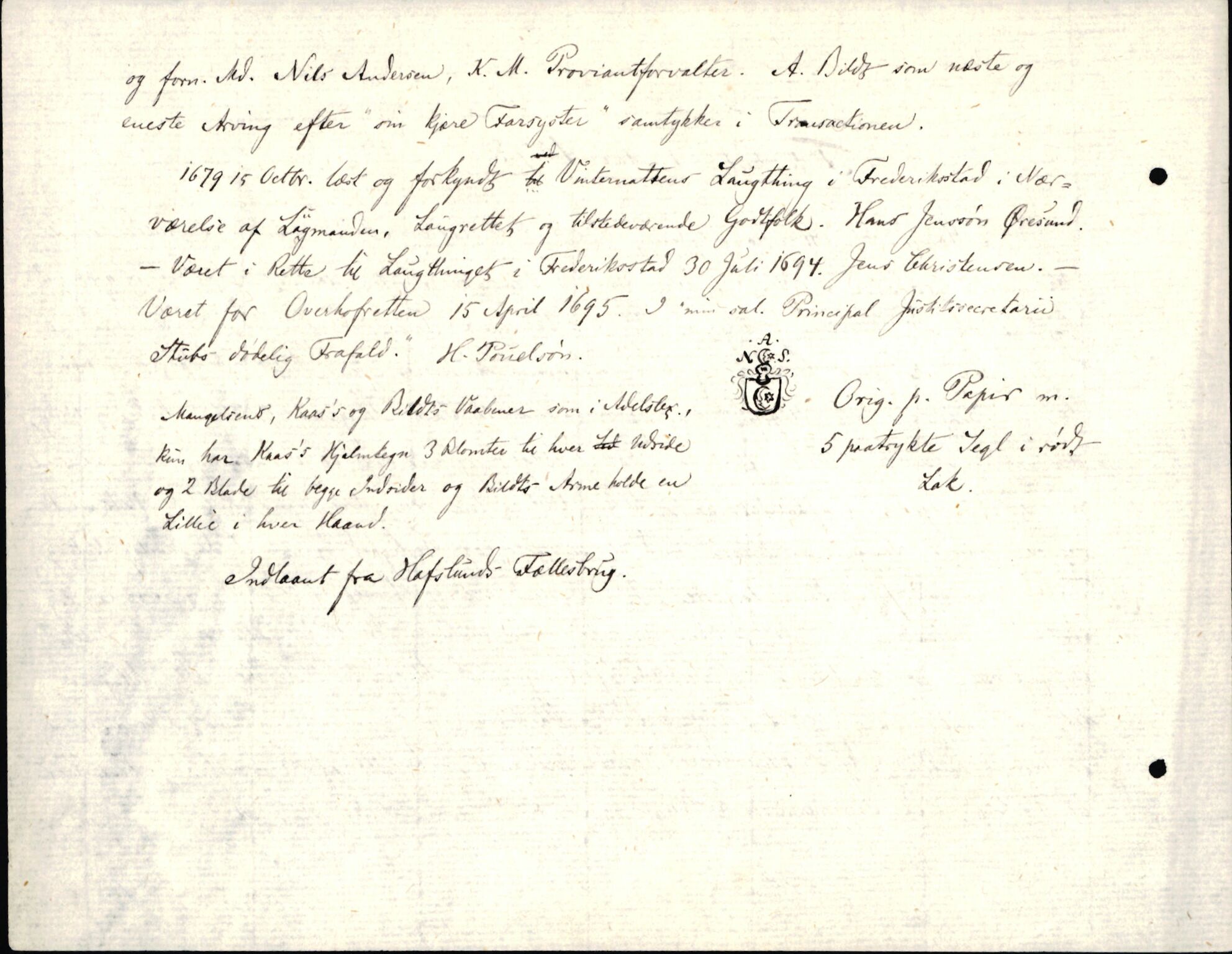 Riksarkivets diplomsamling, AV/RA-EA-5965/F35/F35d/L0005: Innlånte diplomer, seddelregister, 1661-1690, p. 374