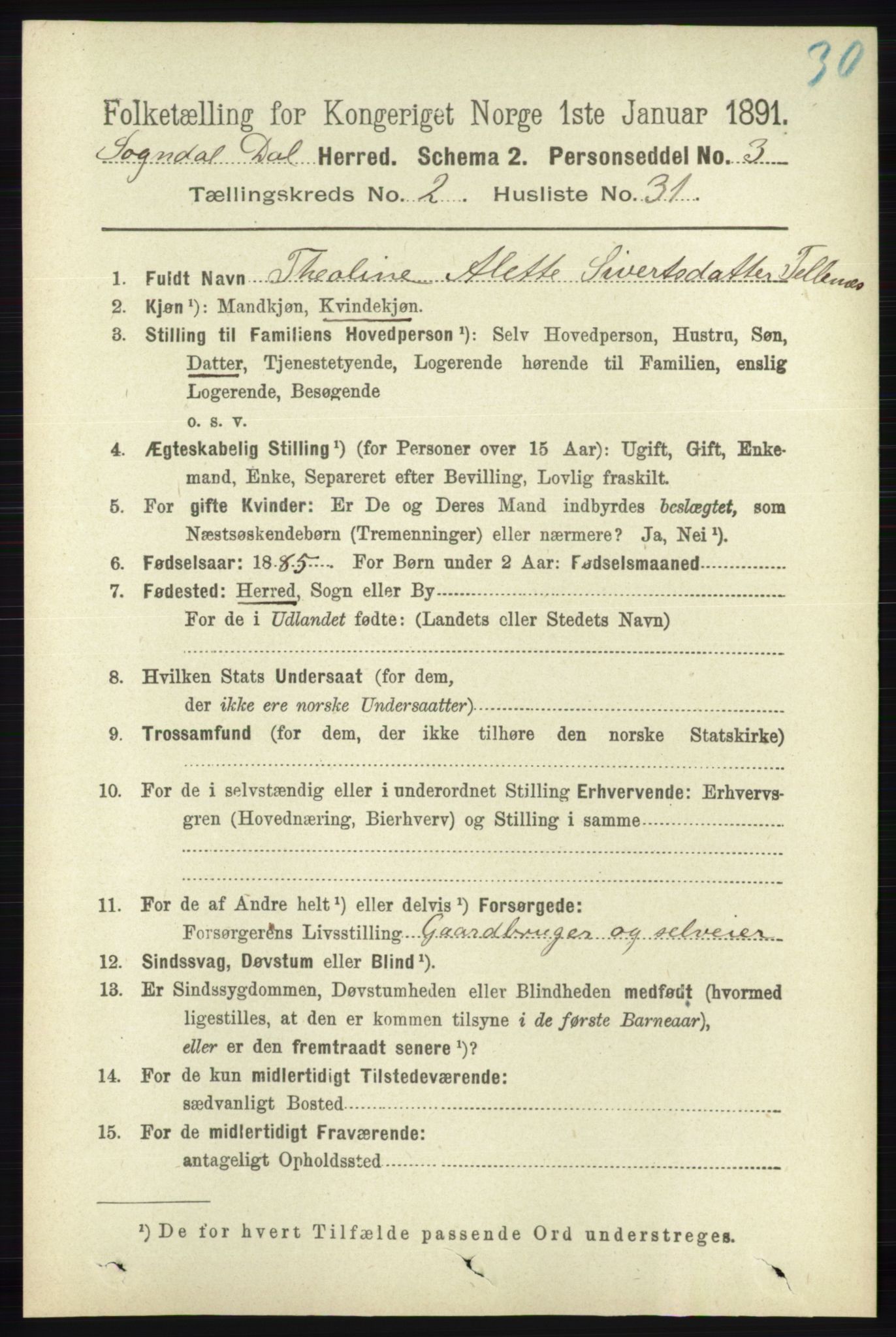 RA, 1891 census for 1111 Sokndal, 1891, p. 659