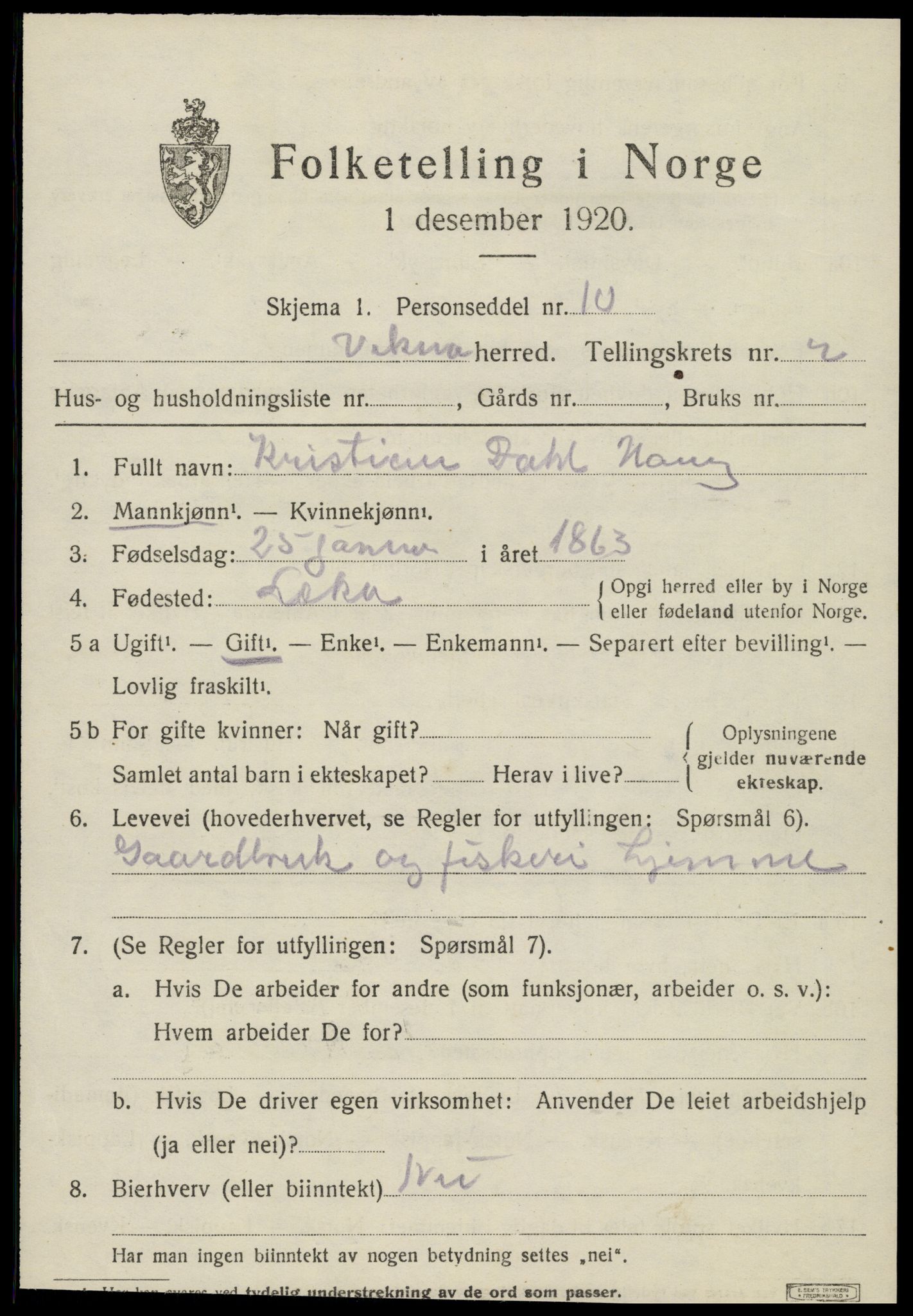 SAT, 1920 census for Vikna, 1920, p. 3261