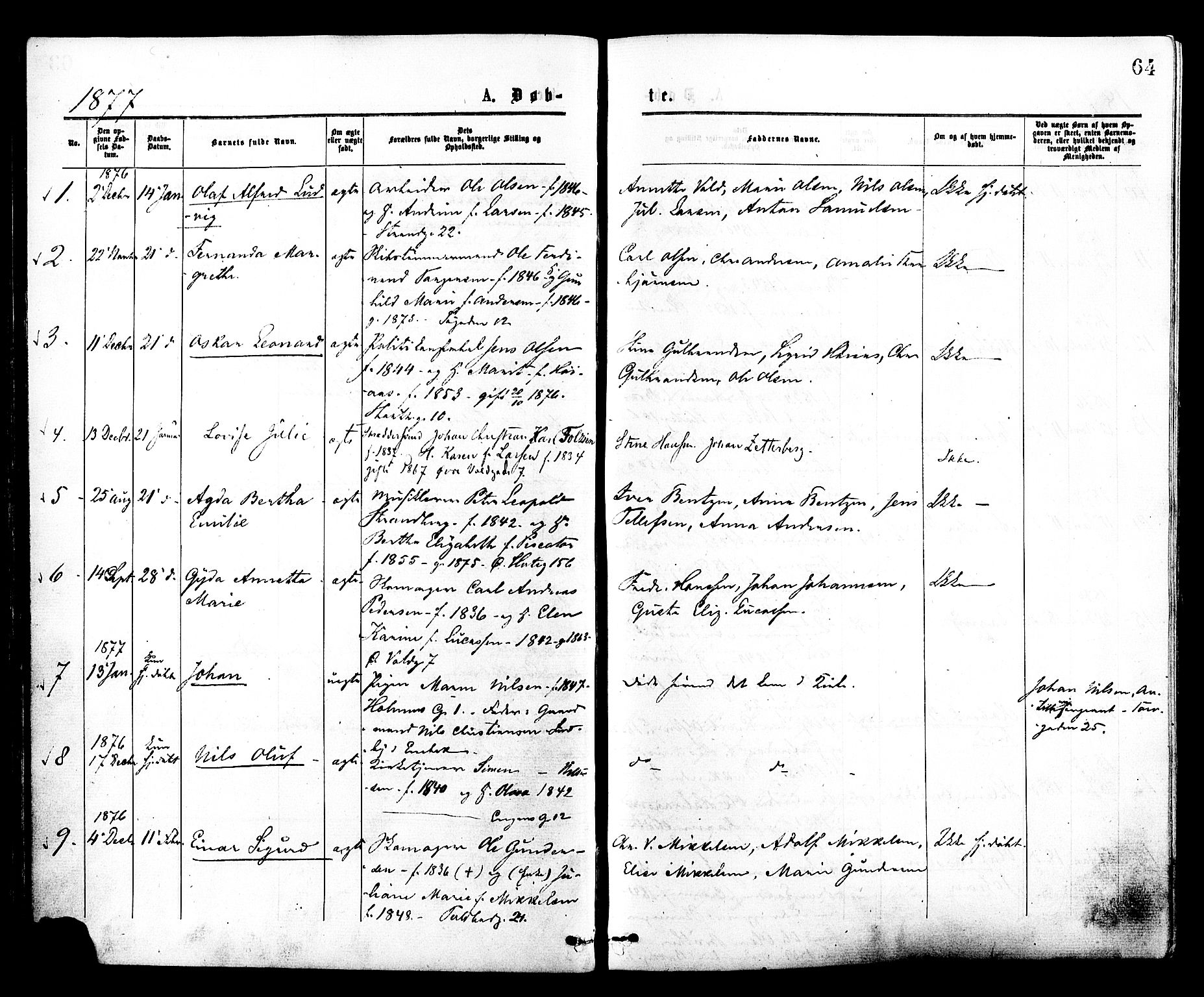 Johannes prestekontor Kirkebøker, SAO/A-10852/F/Fa/L0001: Parish register (official) no. 1, 1875-1881, p. 64