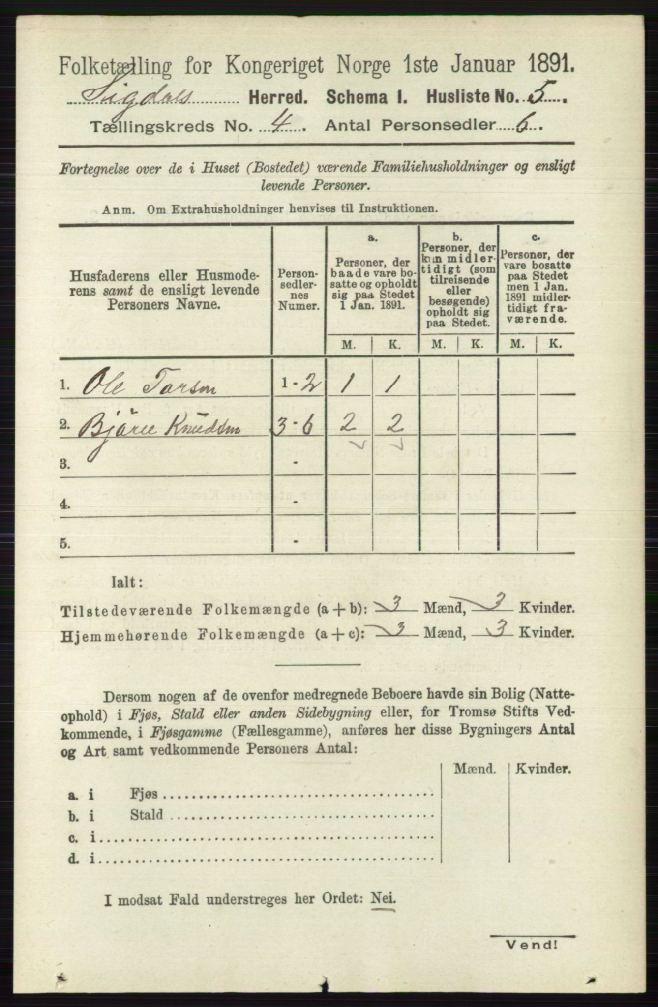 RA, 1891 census for 0621 Sigdal, 1891, p. 1619