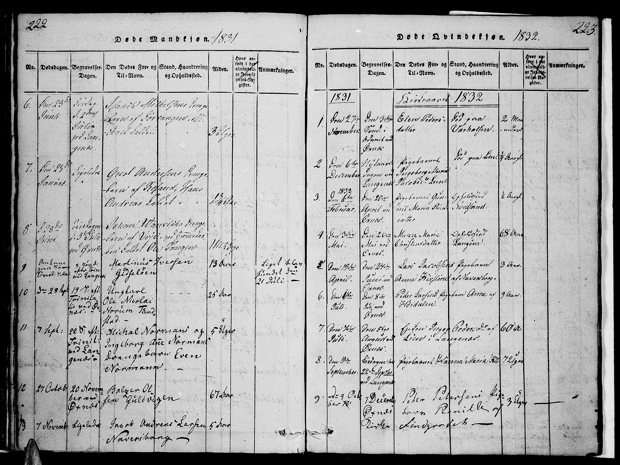 Ministerialprotokoller, klokkerbøker og fødselsregistre - Nordland, SAT/A-1459/893/L1331: Parish register (official) no. 893A04, 1820-1840, p. 222-223