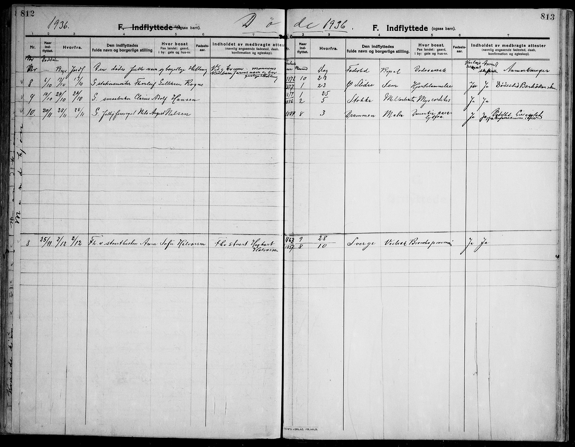 Skoger kirkebøker, AV/SAKO-A-59/F/Fa/L0007: Parish register (official) no. I 7, 1911-1936, p. 812-813