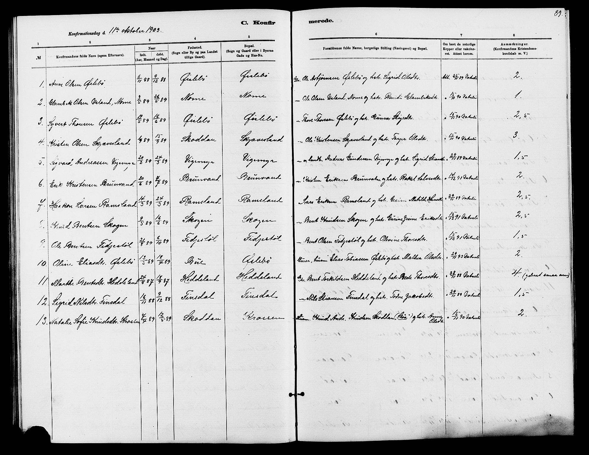 Holum sokneprestkontor, SAK/1111-0022/F/Fb/Fbc/L0003: Parish register (copy) no. B 3, 1882-1908, p. 89
