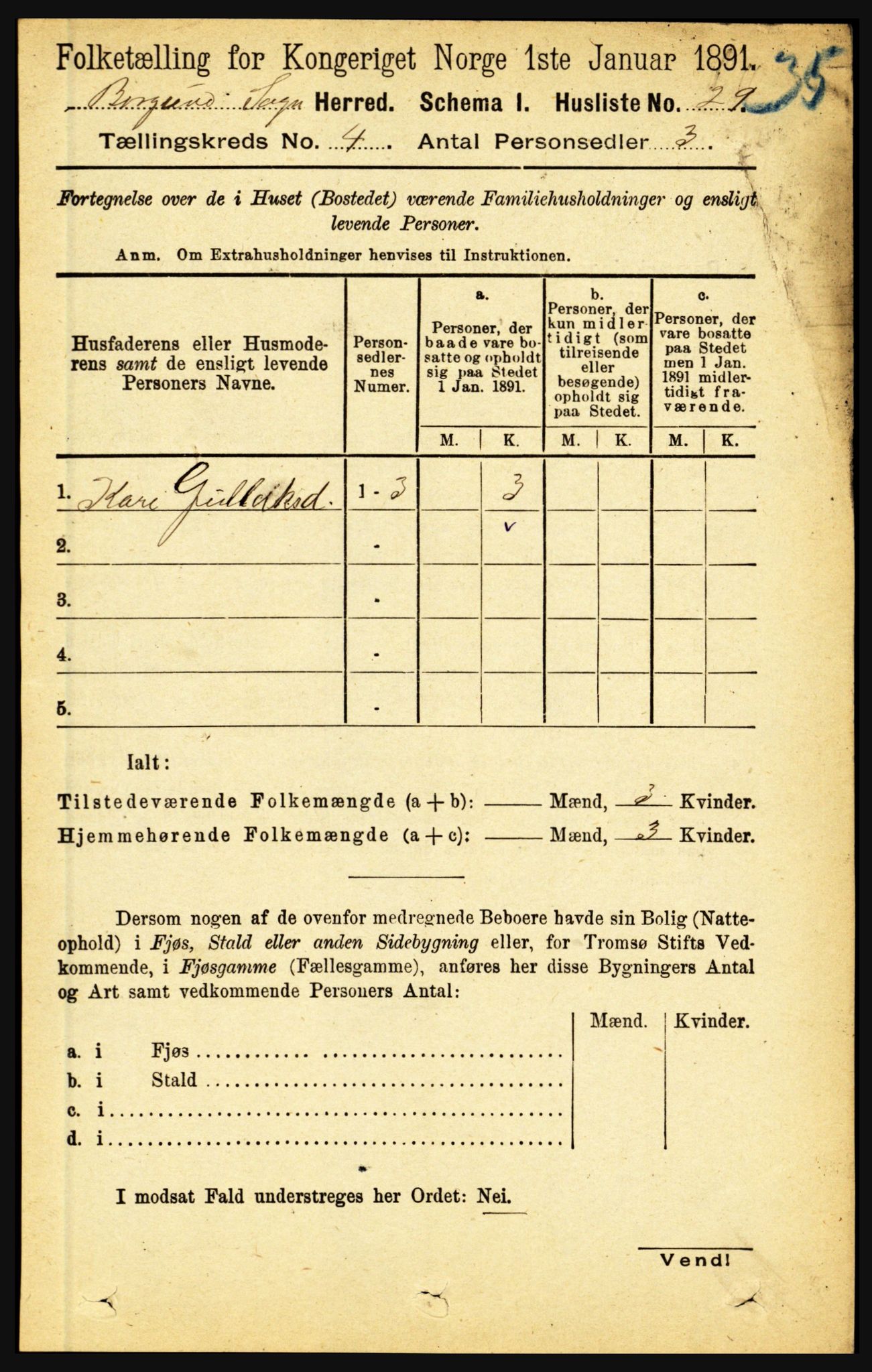 RA, 1891 census for 1423 Borgund, 1891, p. 819