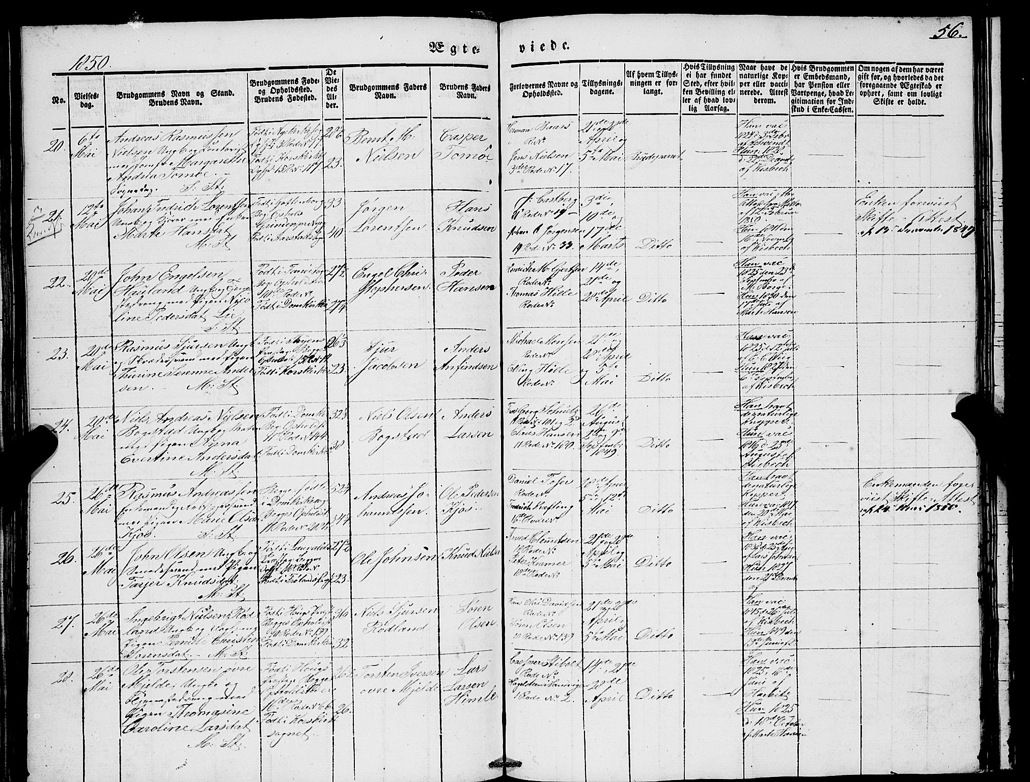 Domkirken sokneprestembete, AV/SAB-A-74801/H/Haa/L0033: Parish register (official) no. D 1, 1841-1853, p. 56