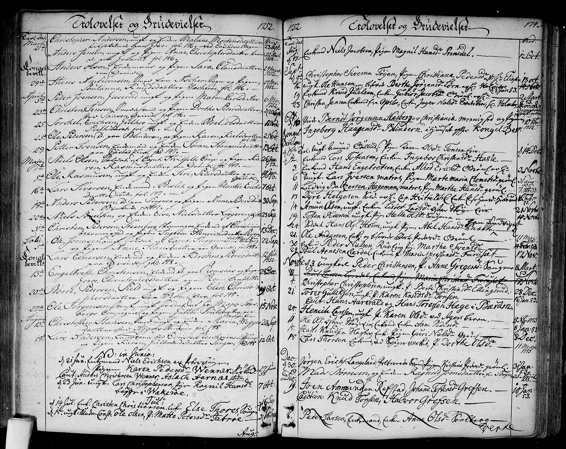 Aker prestekontor kirkebøker, SAO/A-10861/F/L0008: Parish register (official) no. 8, 1749-1765, p. 174