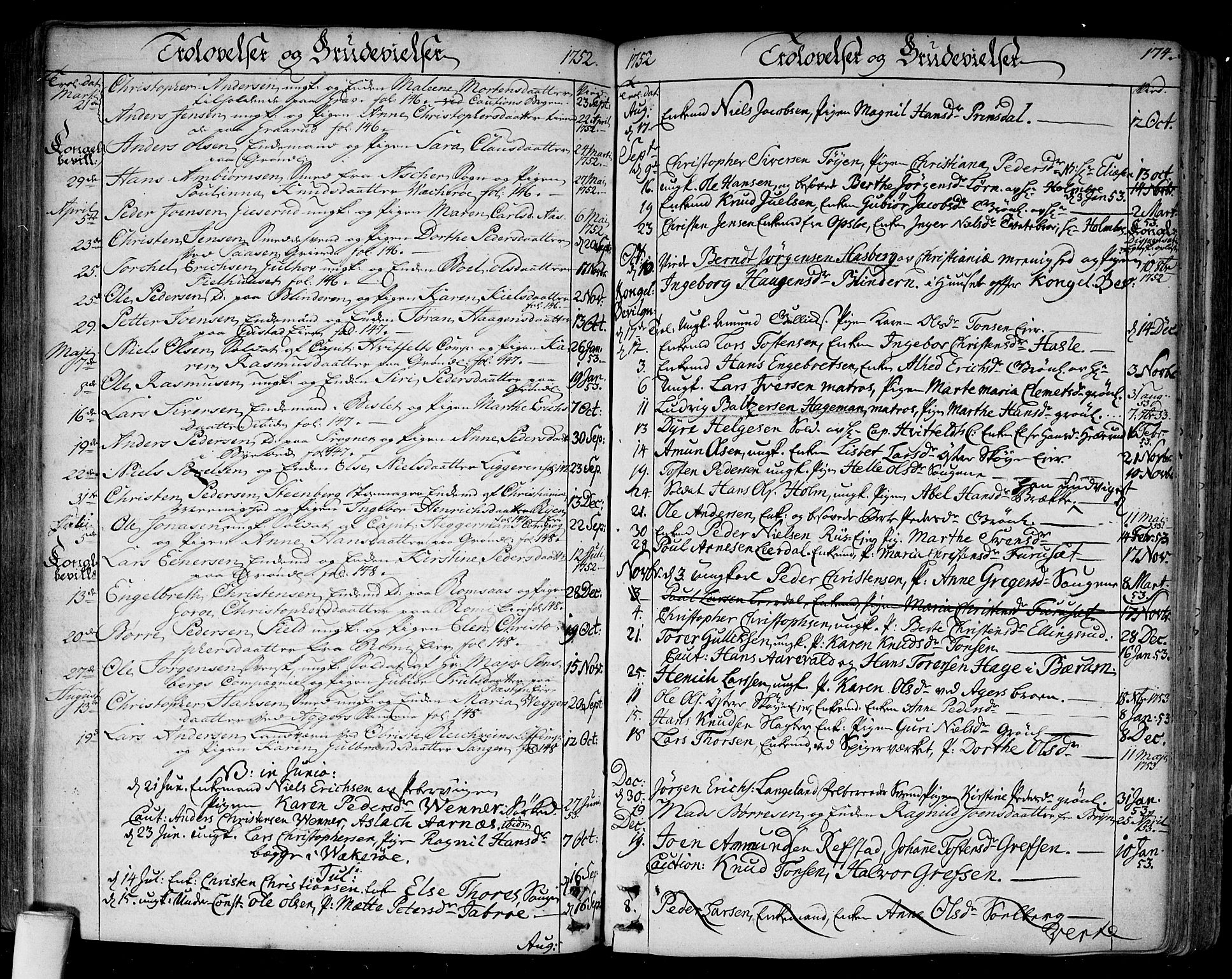 Aker prestekontor kirkebøker, AV/SAO-A-10861/F/L0008: Parish register (official) no. 8, 1749-1765, p. 174