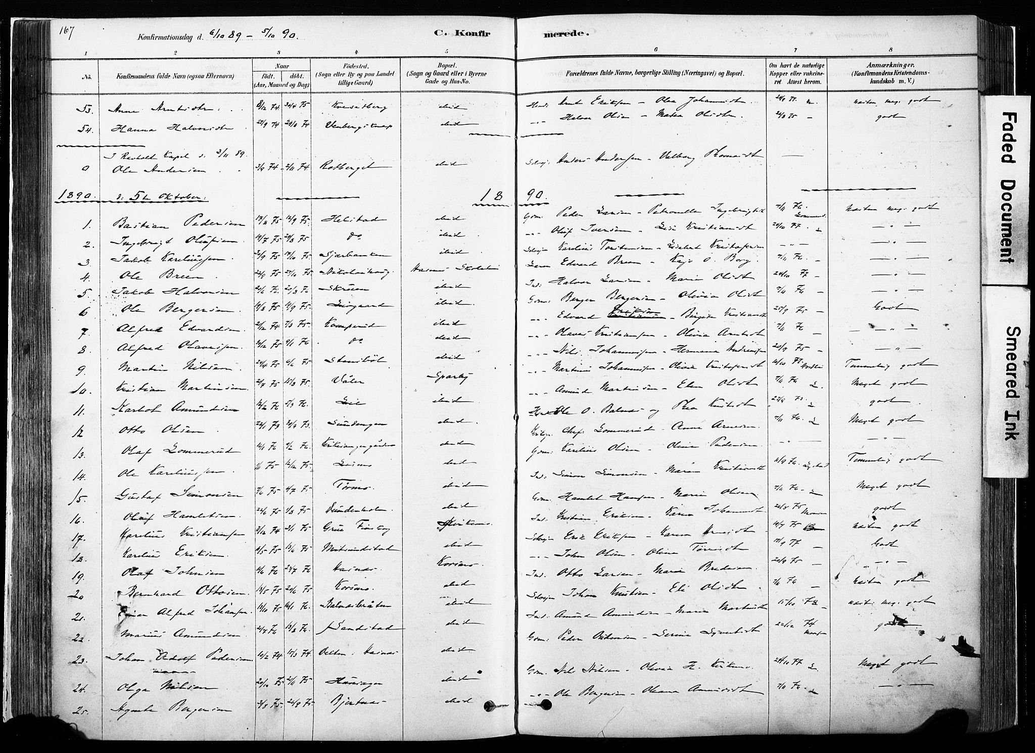 Hof prestekontor, SAH/PREST-038/H/Ha/Haa/L0010: Parish register (official) no. 10, 1878-1909, p. 167