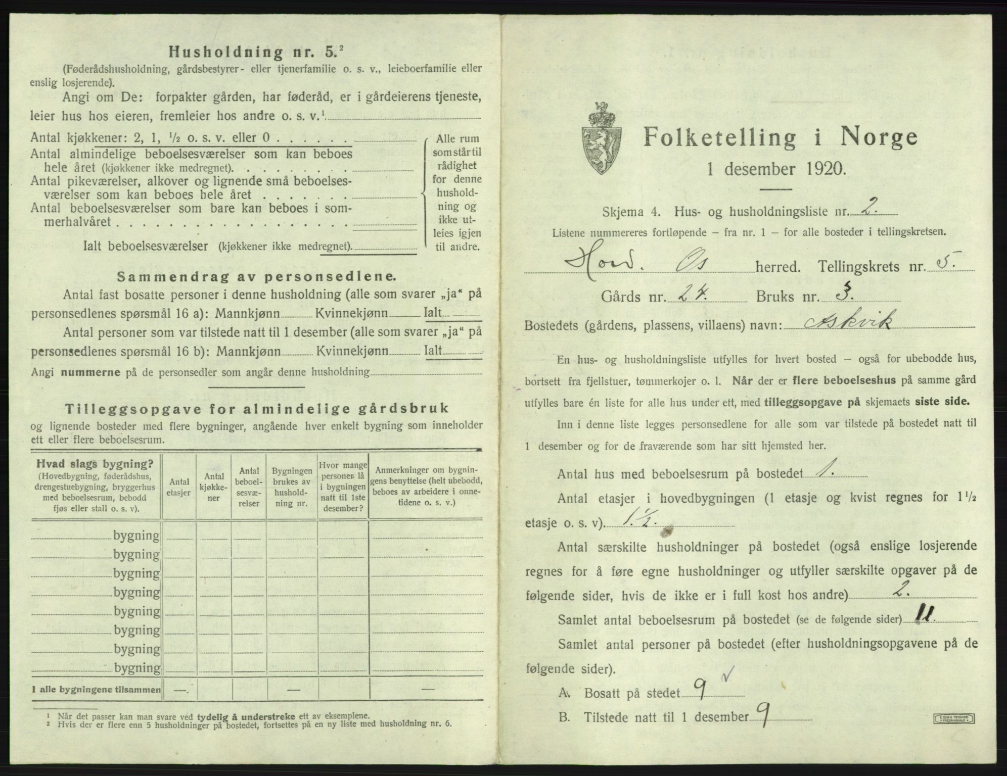 SAB, 1920 census for Os, 1920, p. 426