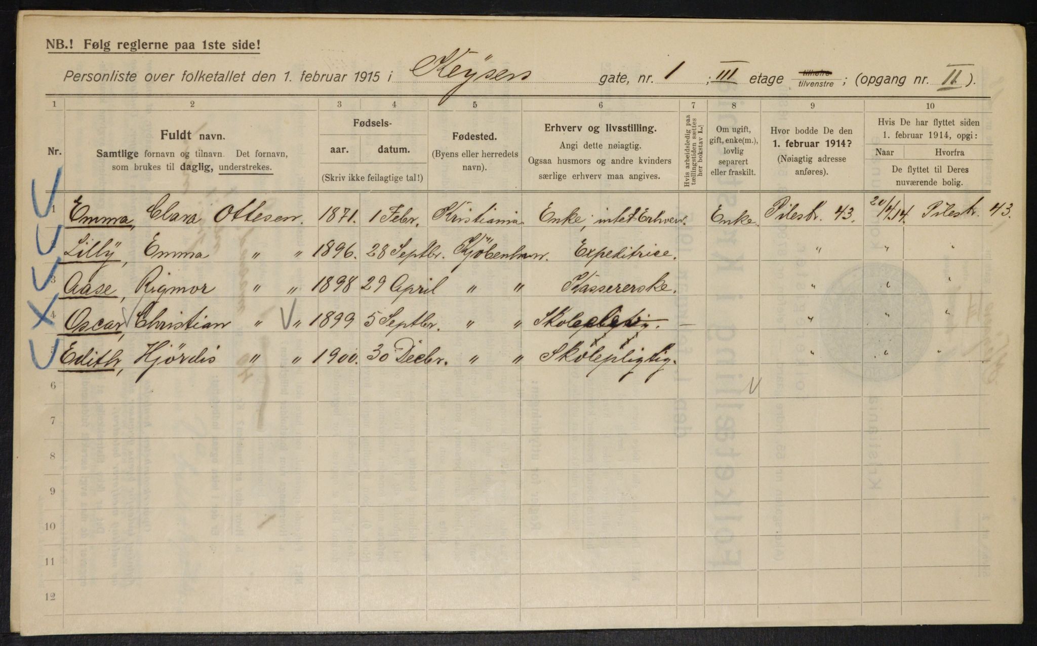 OBA, Municipal Census 1915 for Kristiania, 1915, p. 48714