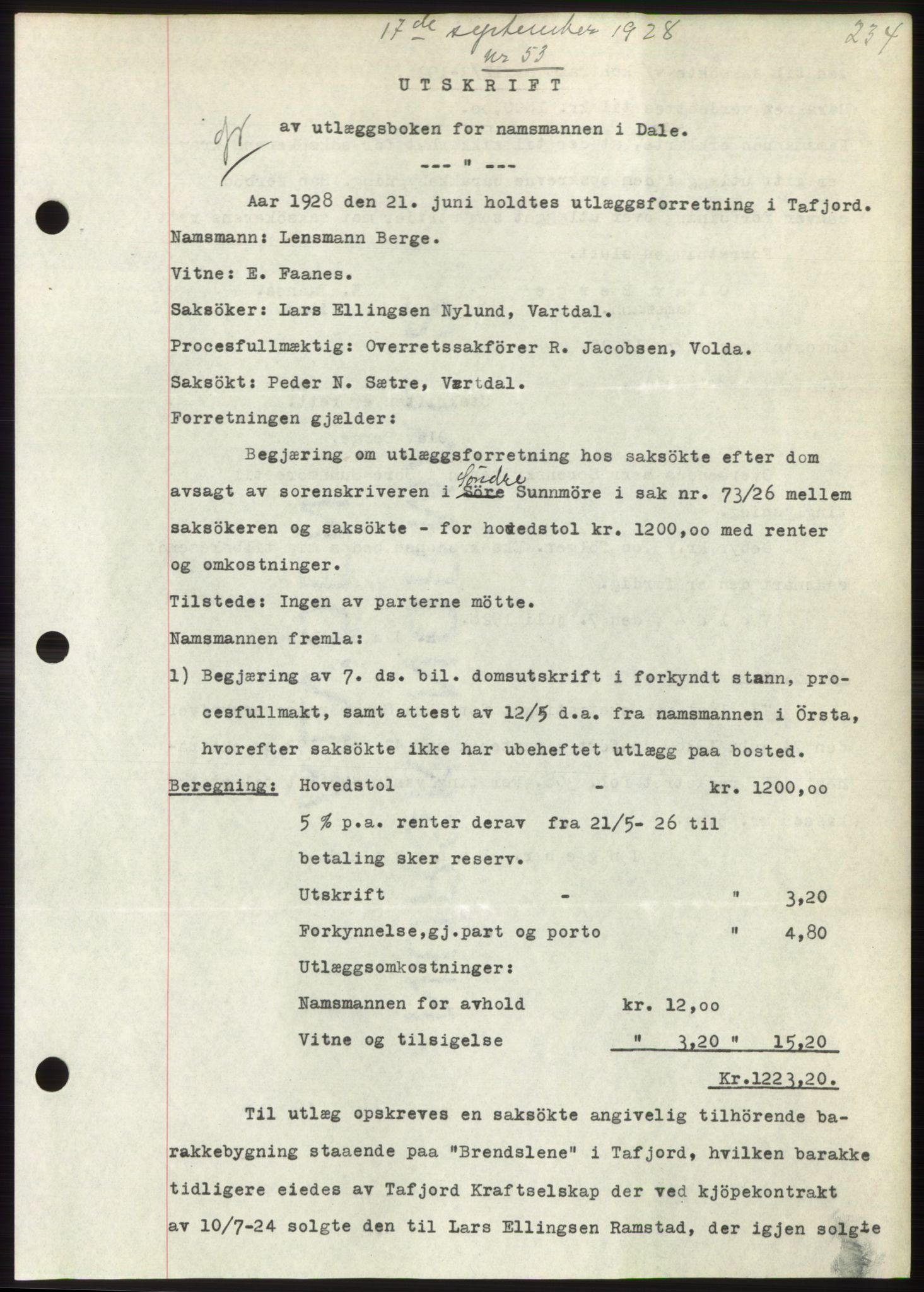 Nordre Sunnmøre sorenskriveri, AV/SAT-A-0006/1/2/2C/2Ca/L0042: Mortgage book no. 42, 1928-1928, Deed date: 17.09.1928