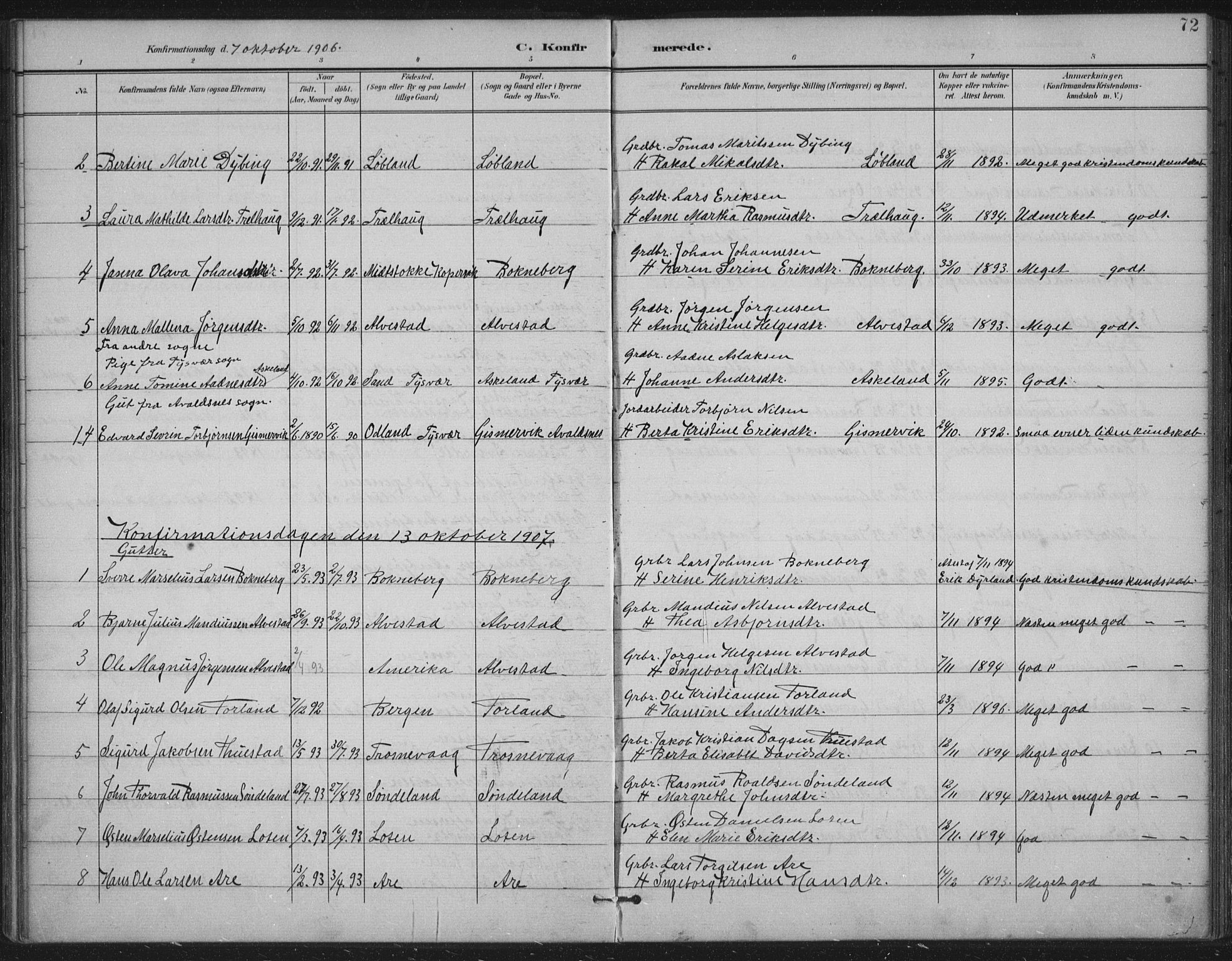 Tysvær sokneprestkontor, AV/SAST-A -101864/H/Ha/Haa/L0009: Parish register (official) no. A 9, 1898-1925, p. 72