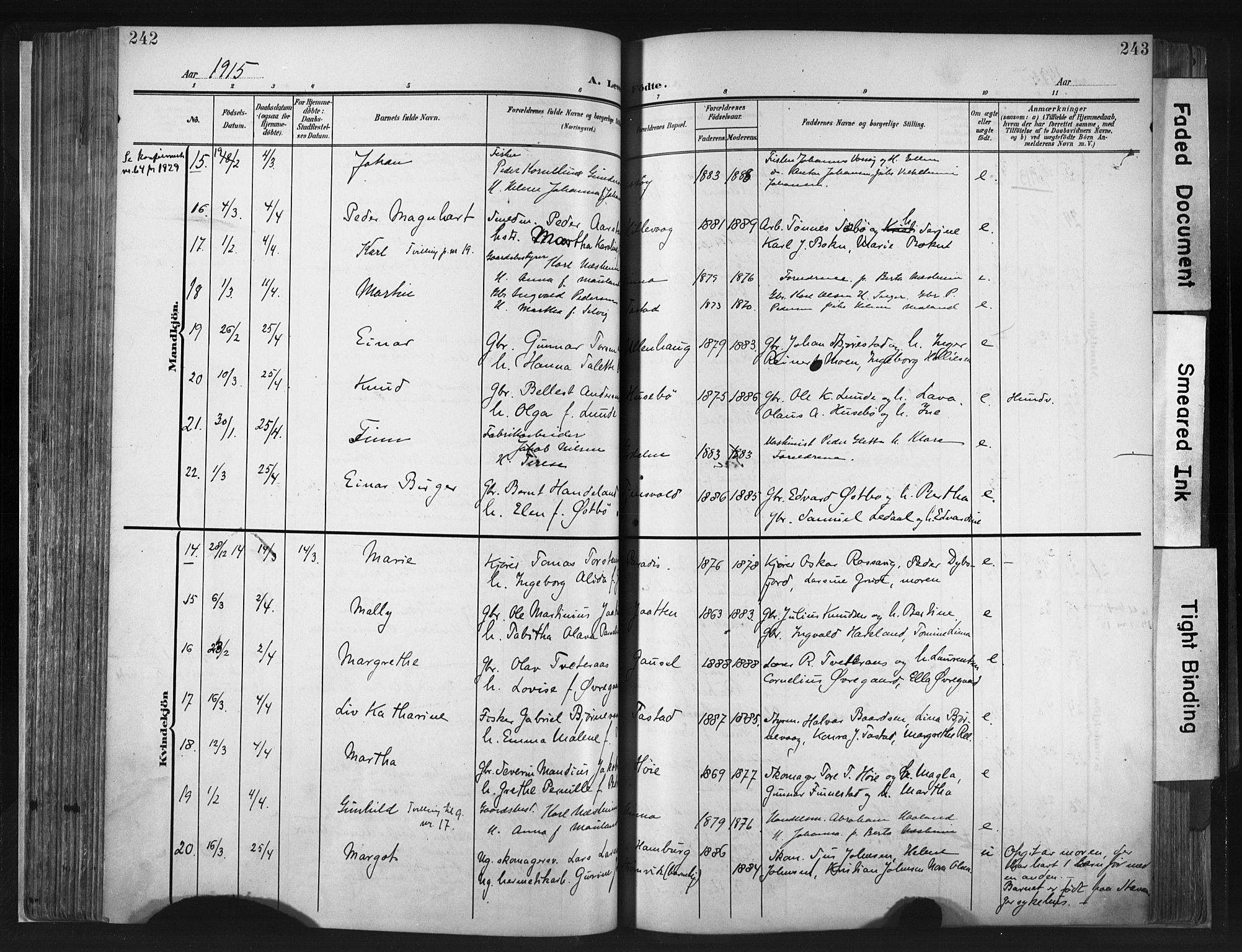 Hetland sokneprestkontor, AV/SAST-A-101826/30/30BA/L0013: Parish register (official) no. A 13, 1904-1918, p. 242-243